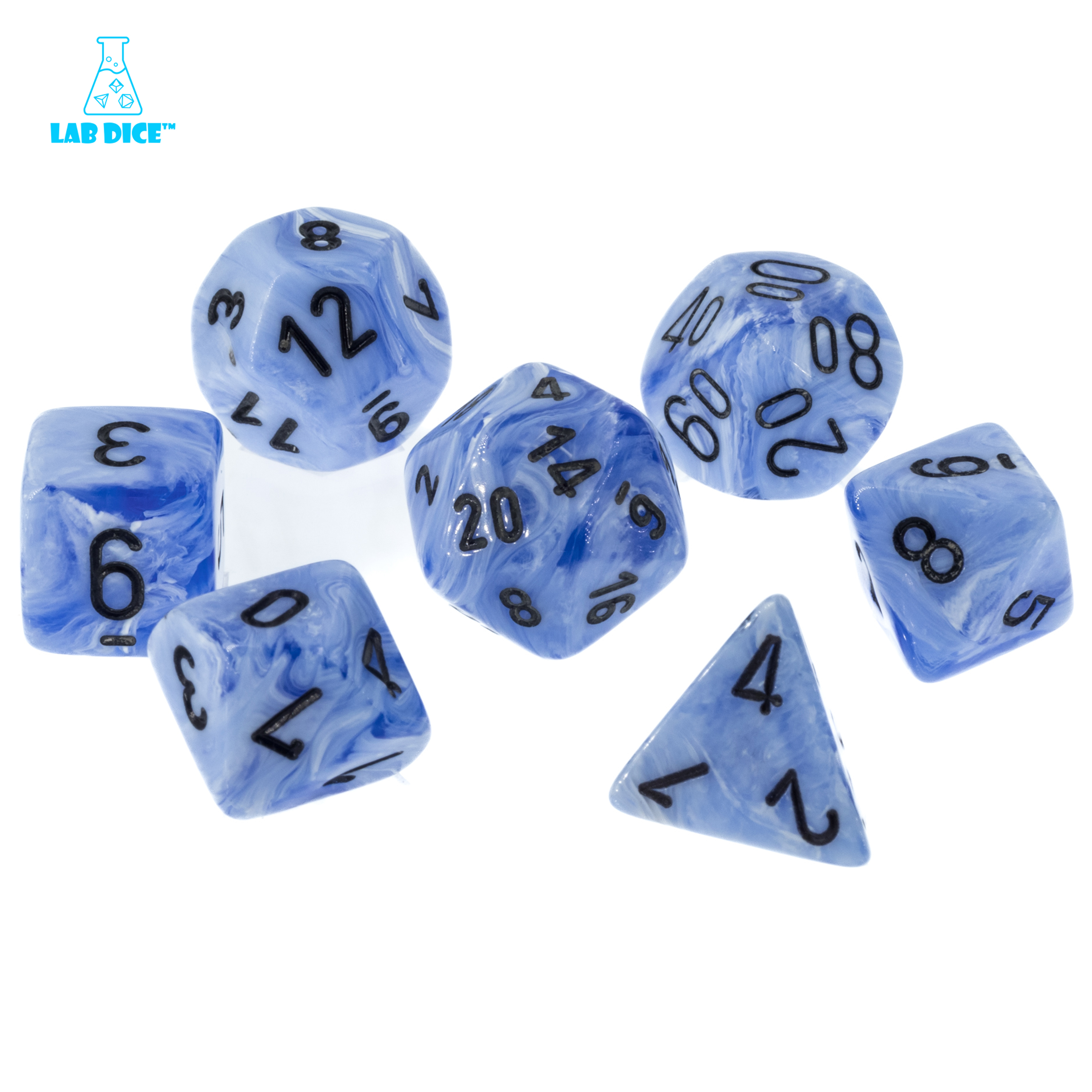 LabDice Vortex® Snow Blue w/ black  Set 7 Stück