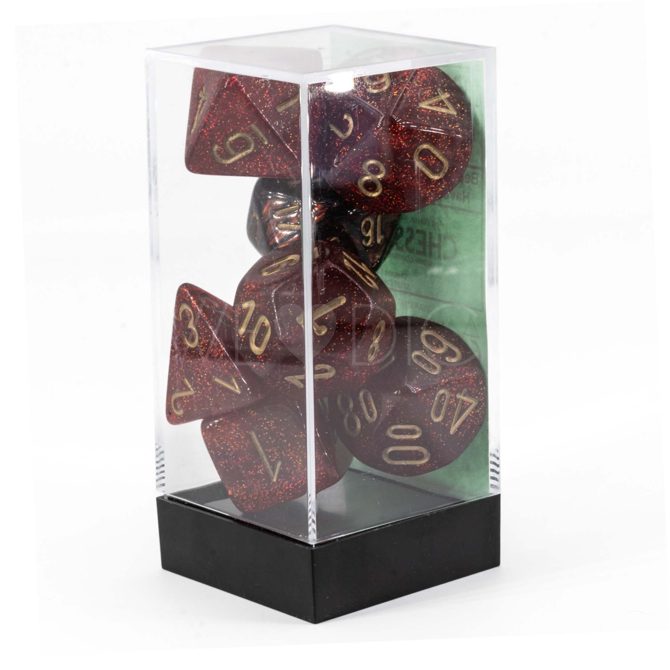 Glitter Mega-hedral™  Polyhedral Ruby / gold 7-DieSet
