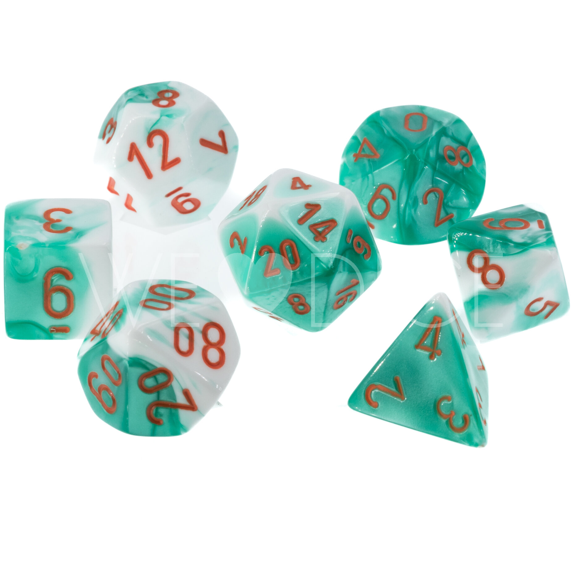 LabDice Gemini® Mint Green-White/orange  Set 7 Stück