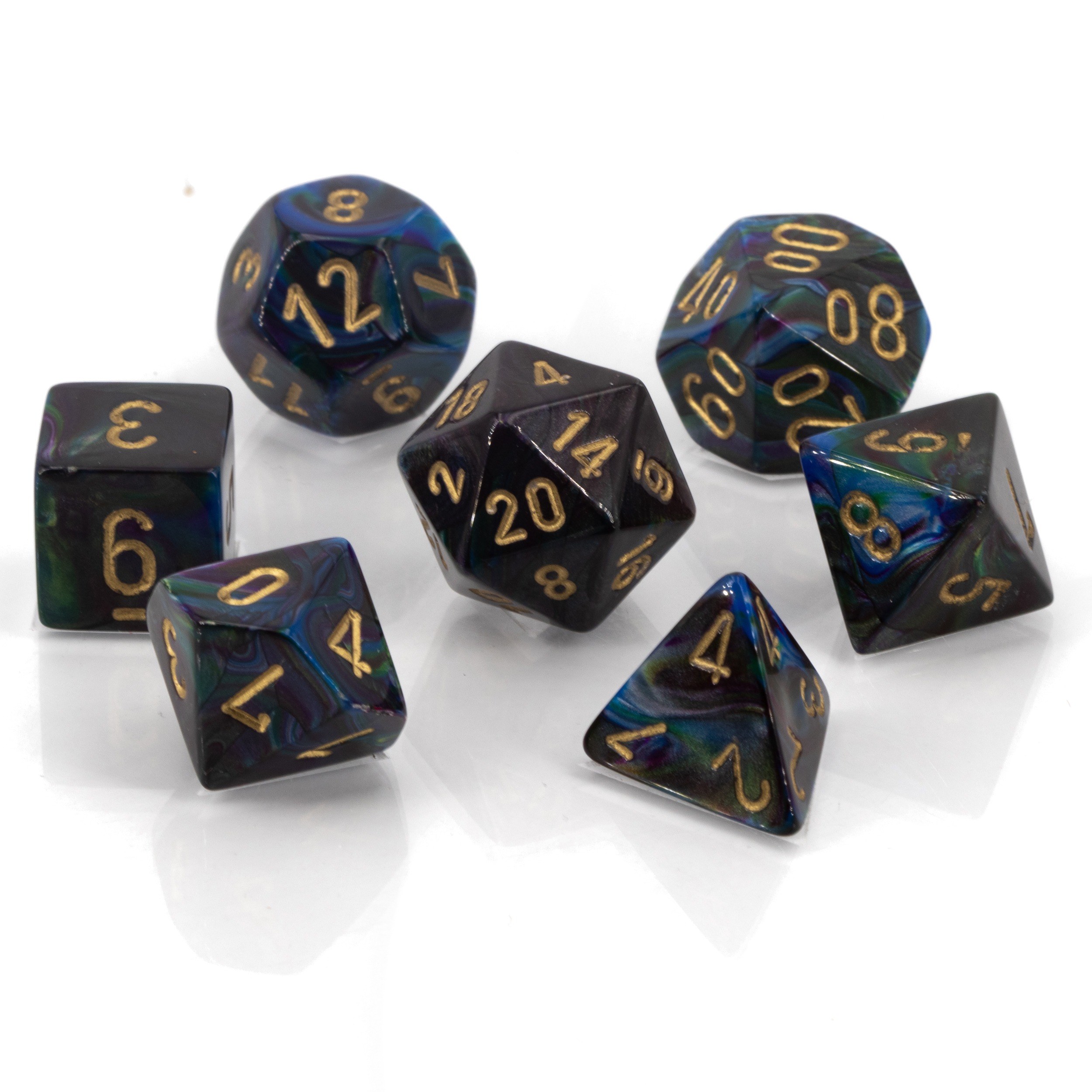 Lustrous  Polyhedral Shadow / Gold 7-Würfel Set