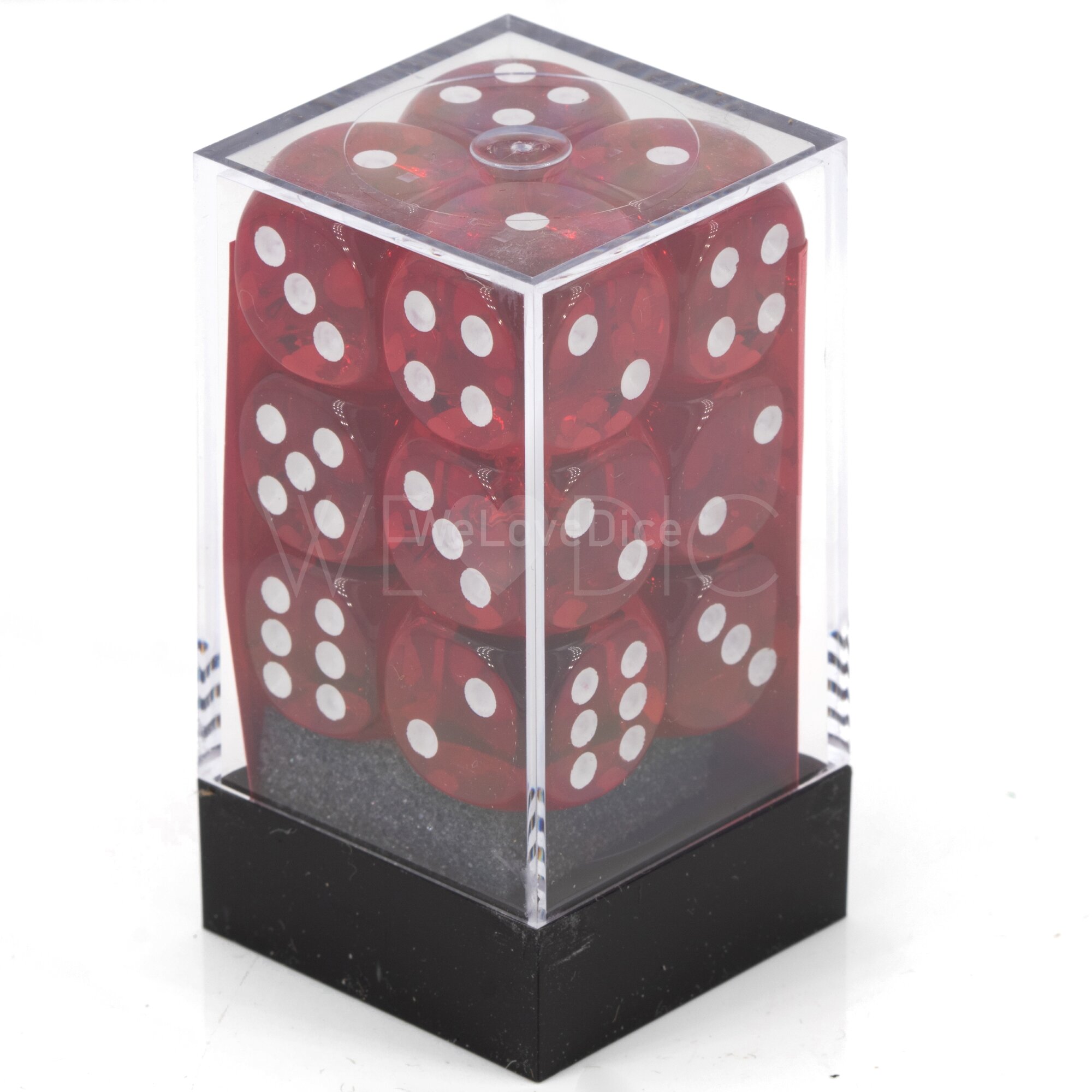 Transparent Rot / weiß 16mm W6 Würfel Set (12 Würfel)