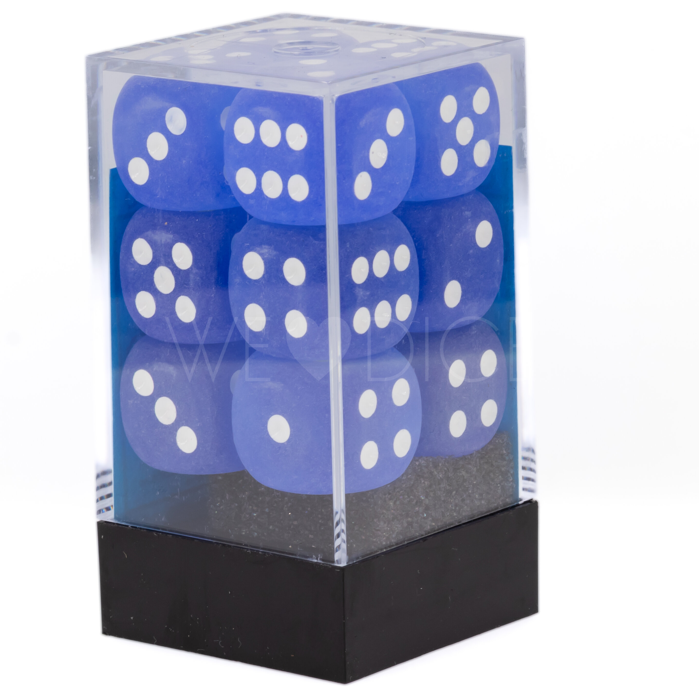 Frosted Blau / weiß 16mm W6 Würfel Set (12 Würfel)