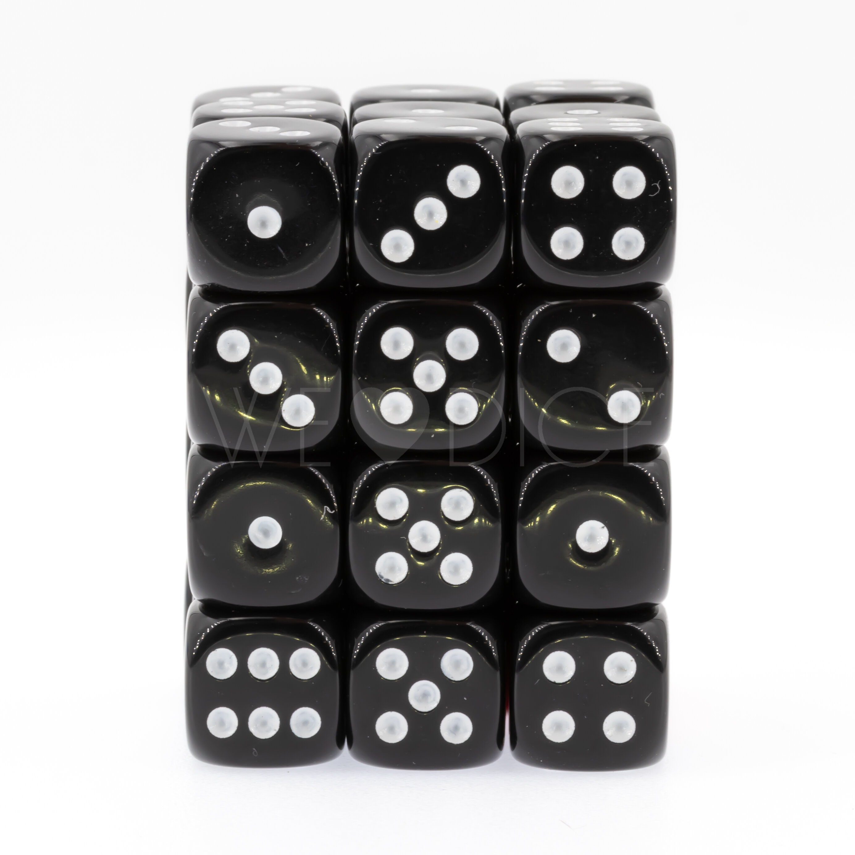 Opaque black / white 12mm D6 Dice Set  (36Pcs)