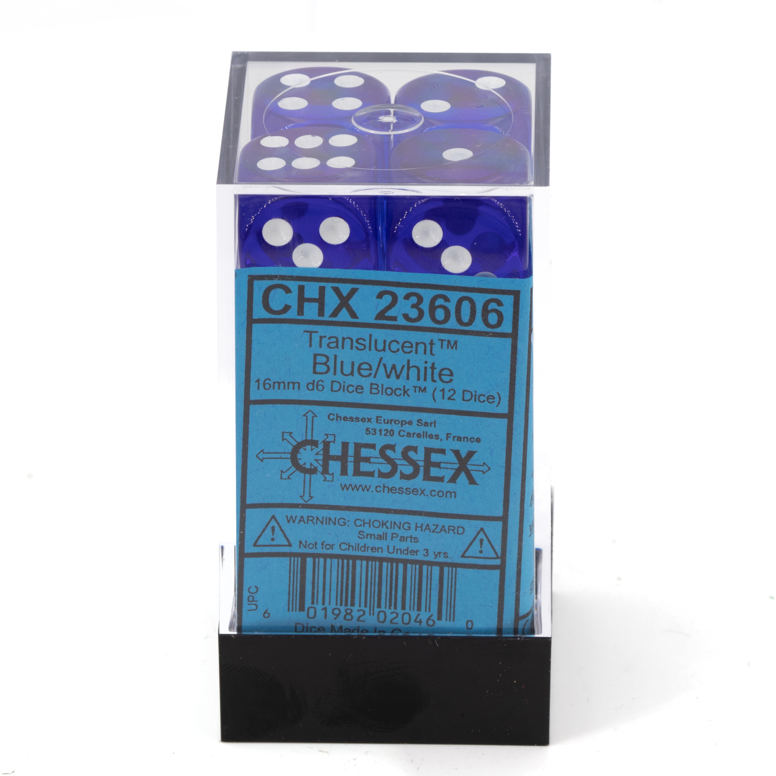 Transparent Blau / weiß 16mm W6 Würfel Set (12 Würfel)