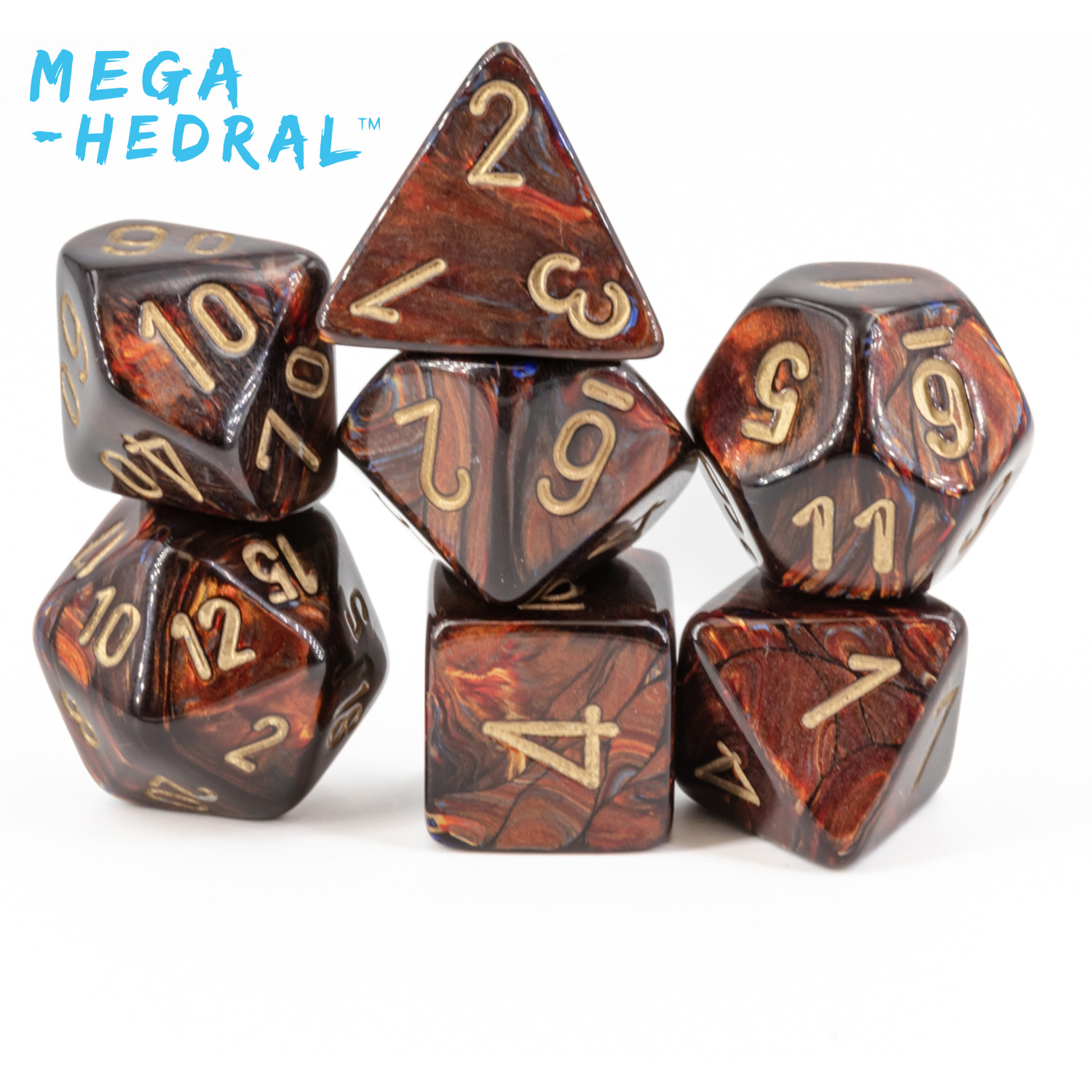 Mega-hedral™  Scarab® Polyhedral Blue Blood / Gold 7-Würfel Set