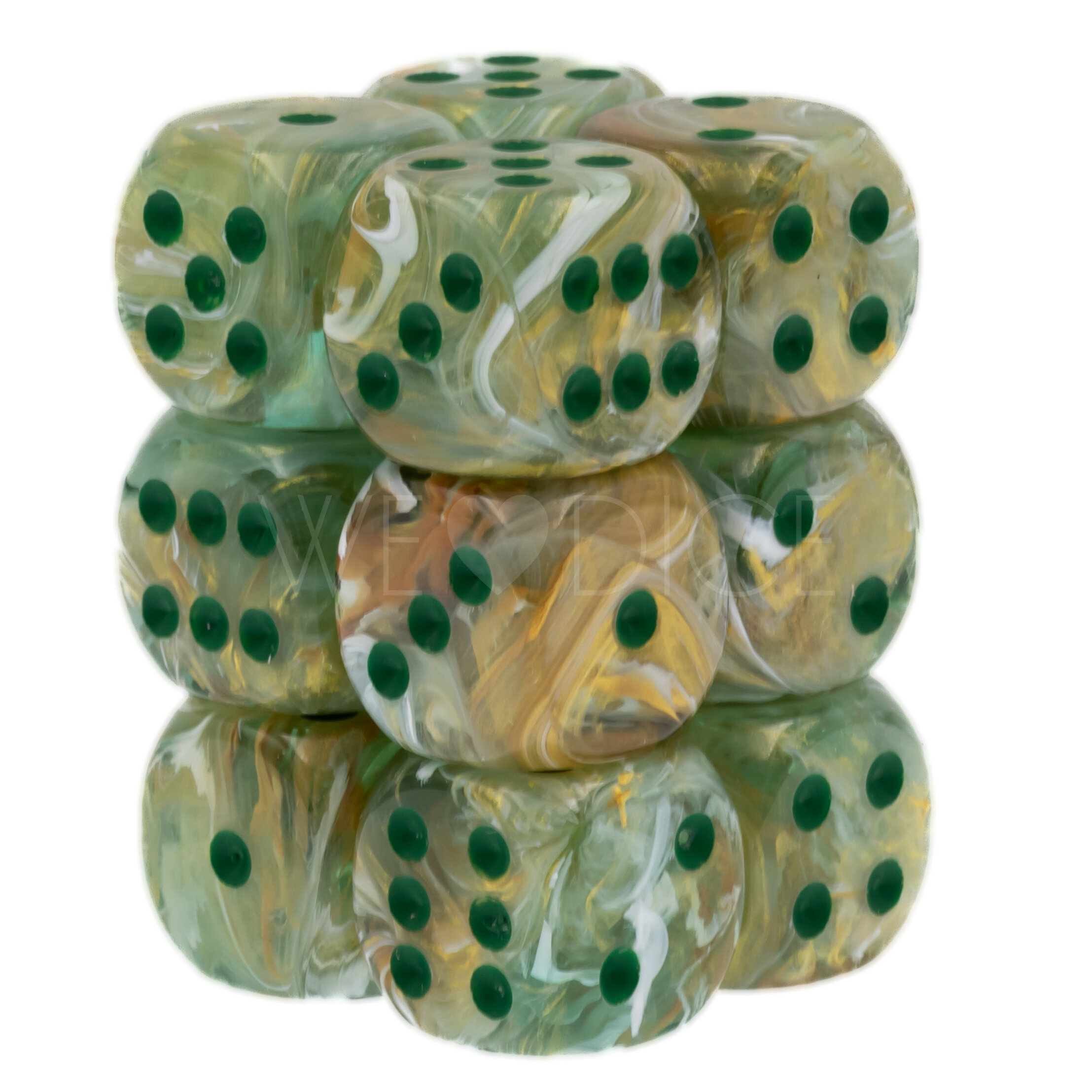 Marble  Grün / Dunkelgrün 16mm W6 Würfel Set (12 Würfel)