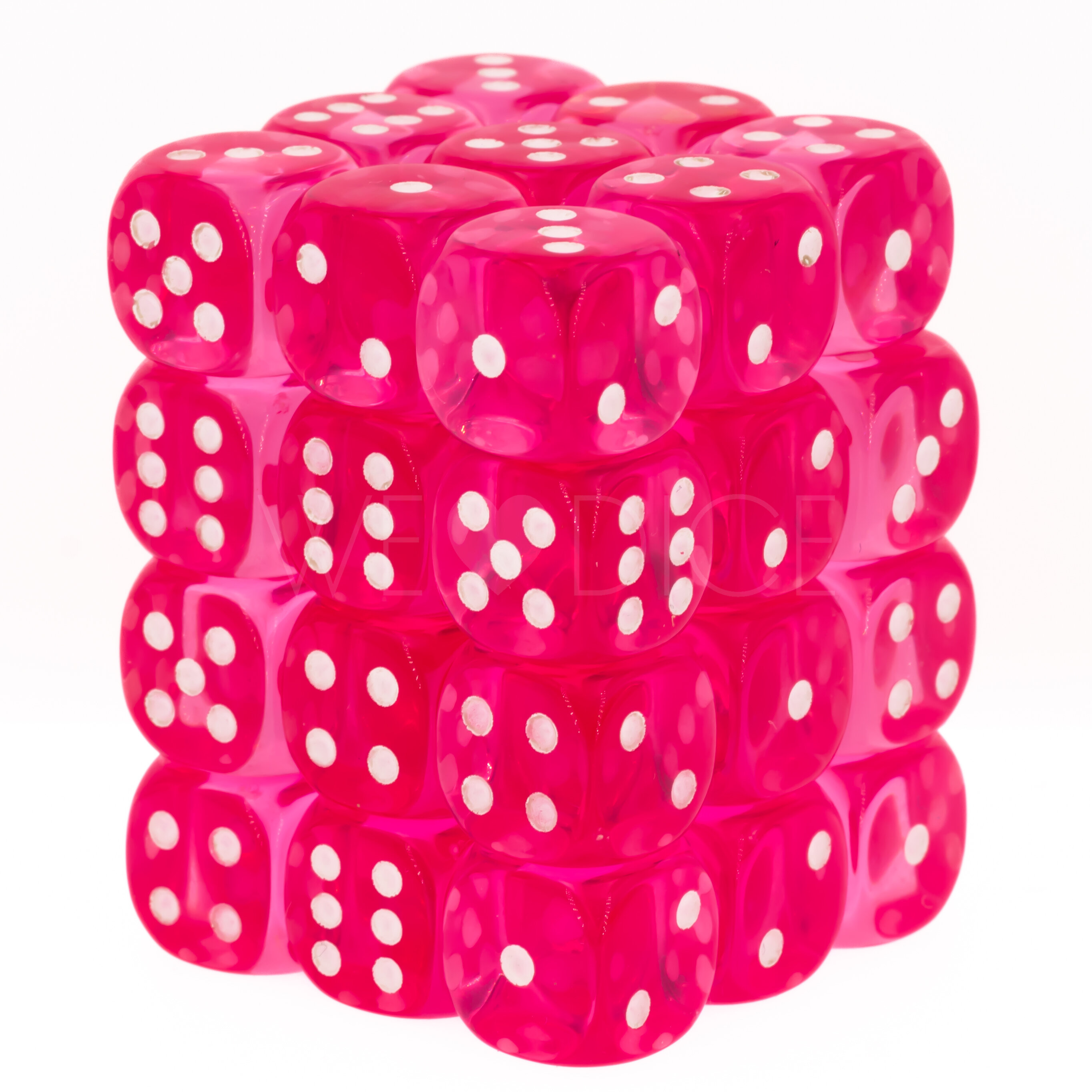 Transparent Rosa / weiß 12mm W6 Würfel Set (36 Würfel)