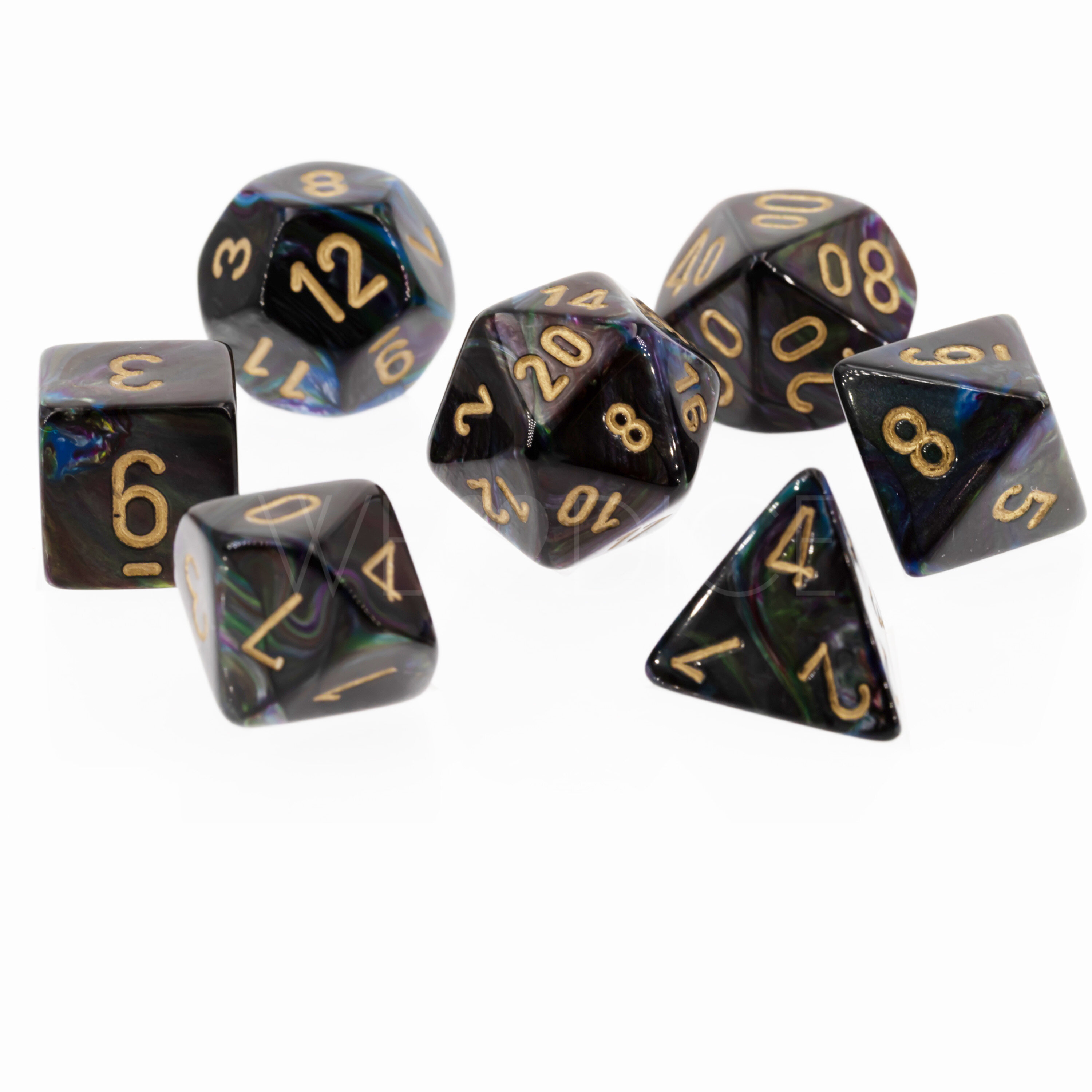 Lustrous  Polyhedral Shadow / Gold 7-Würfel Set