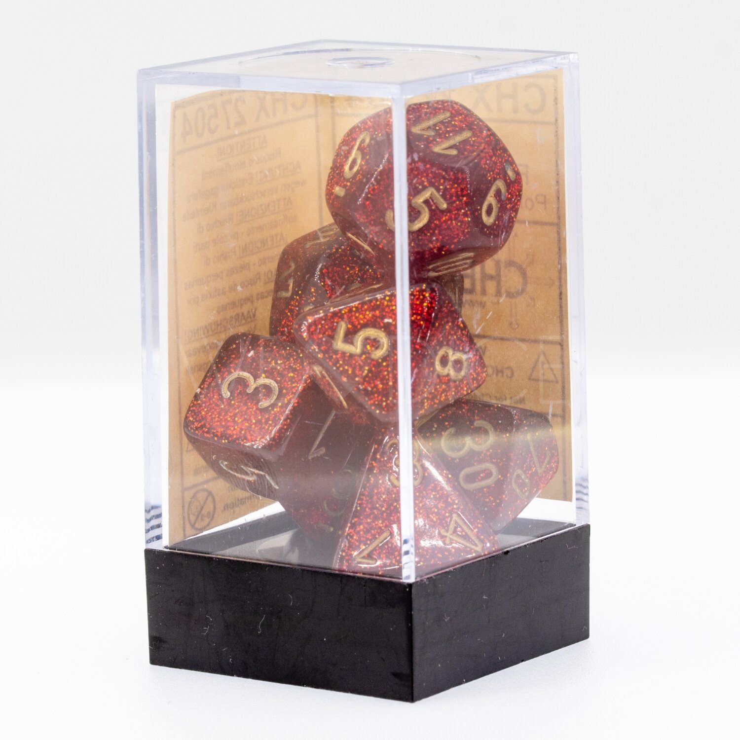 Glitter Polyhedral Ruby / Gold 7-Würfel Set