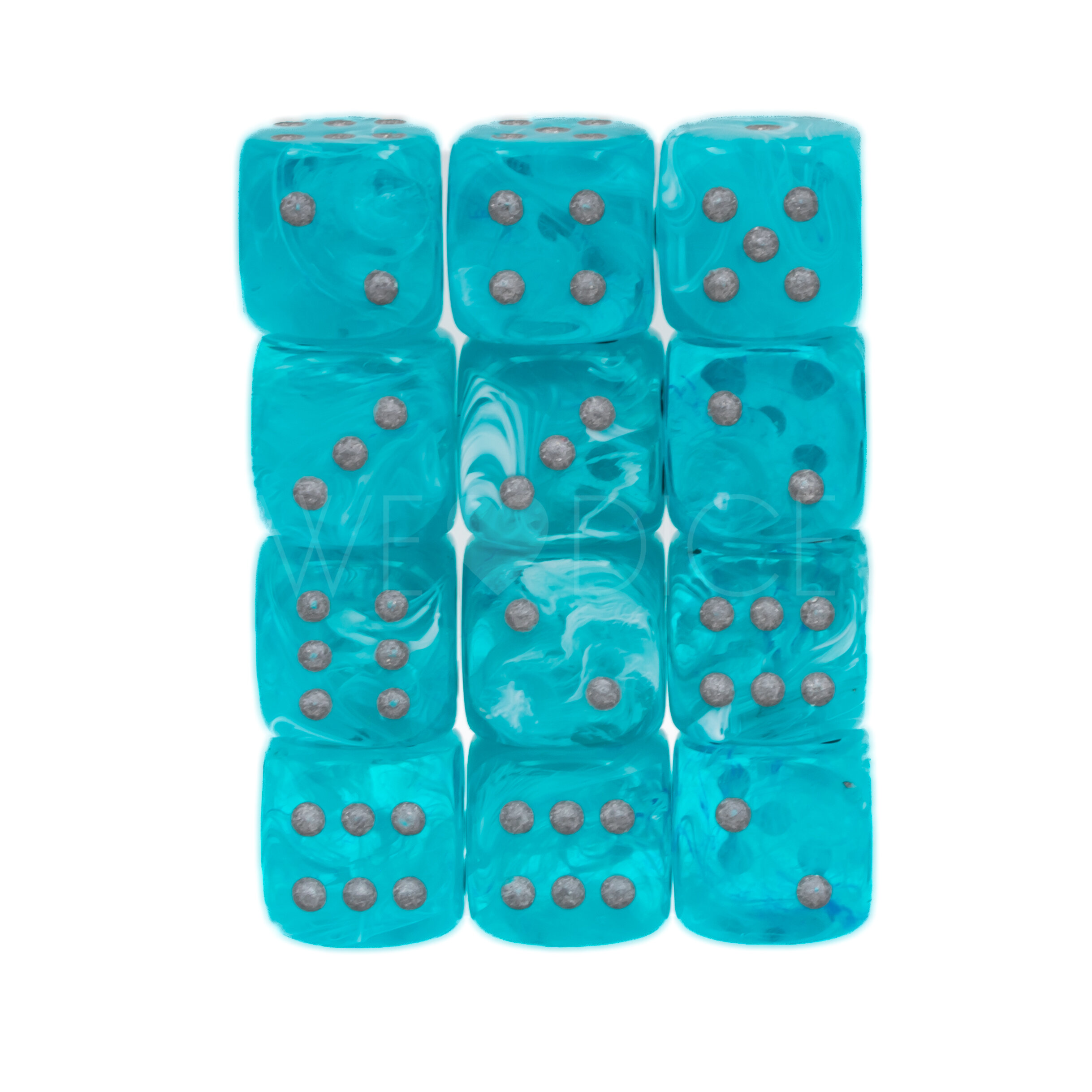 Cirrus®  Aqua / silber 12mm W6 Würfel Set (36 Würfel)