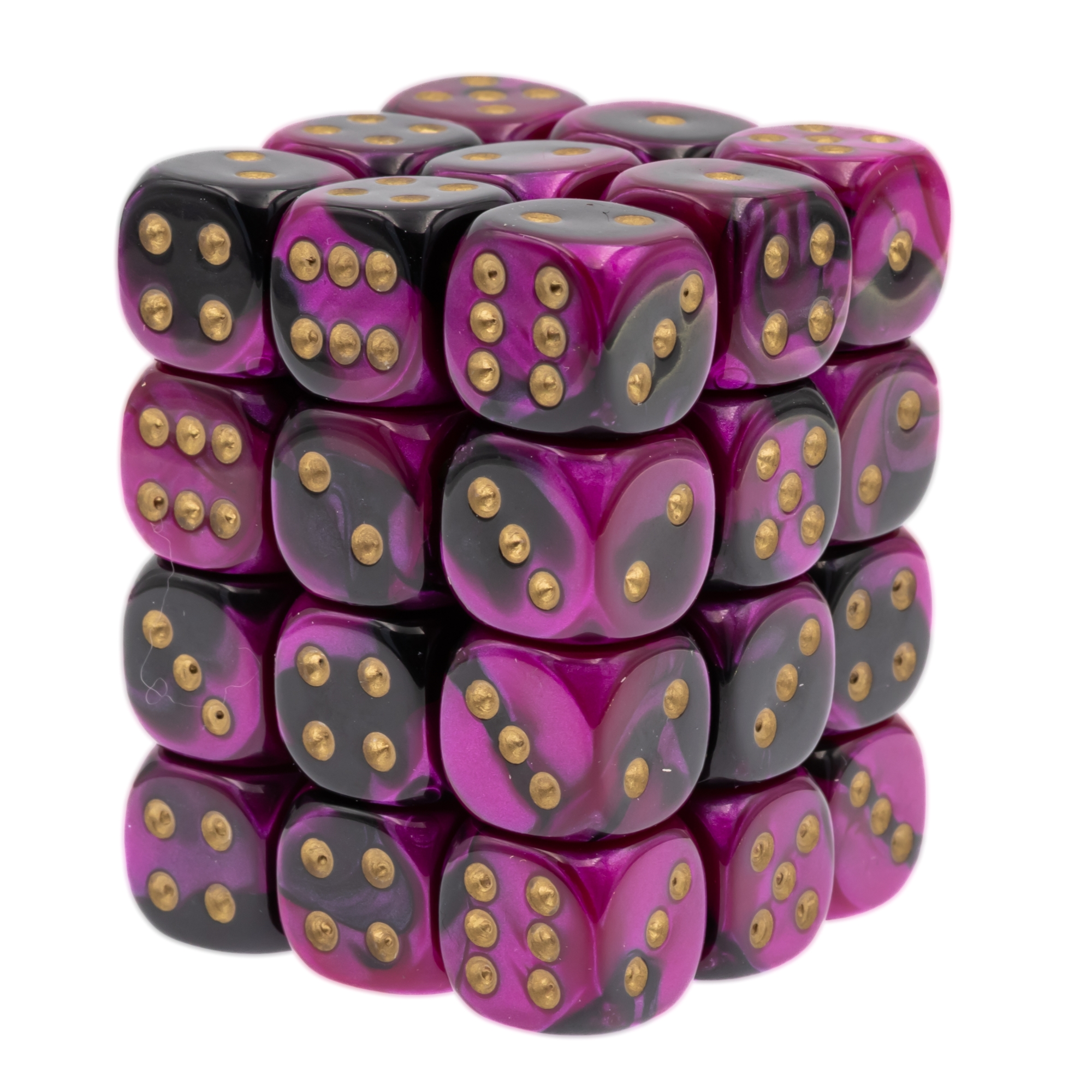 Gemini® Schwarz-Lila / gold 12mm W6 Würfel Set (36 Würfel)