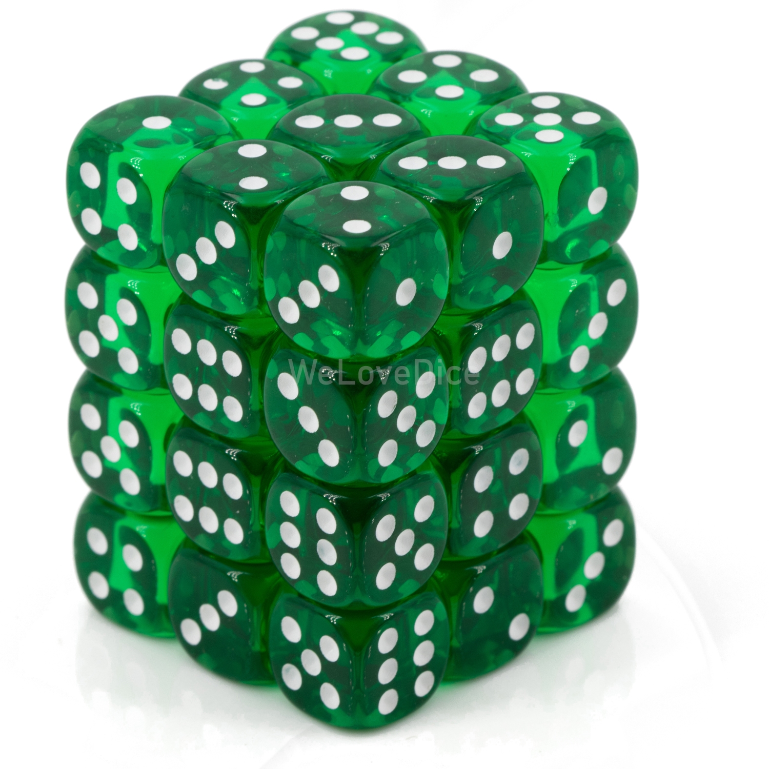 Translucent Green / white 12mm D6 Dice Set (36 dice)