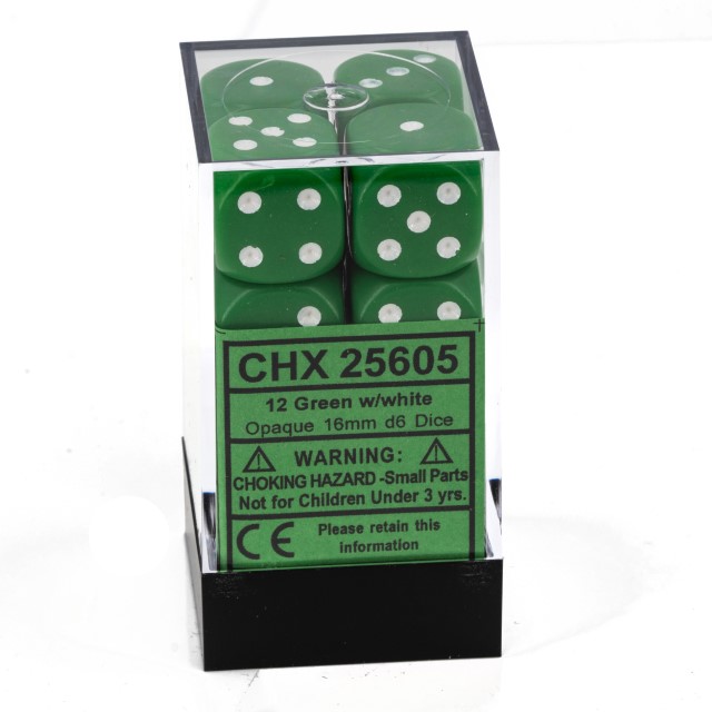 Satt grün / weiß 16mm W6 Würfel Set (12 Würfel)