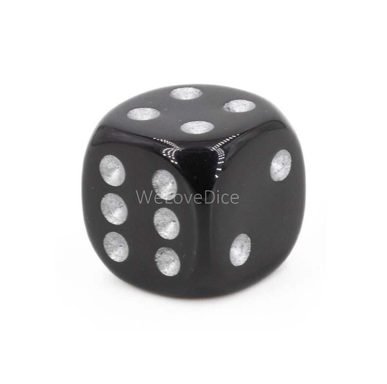 16mm  D6 Dice in black / silver Opaque