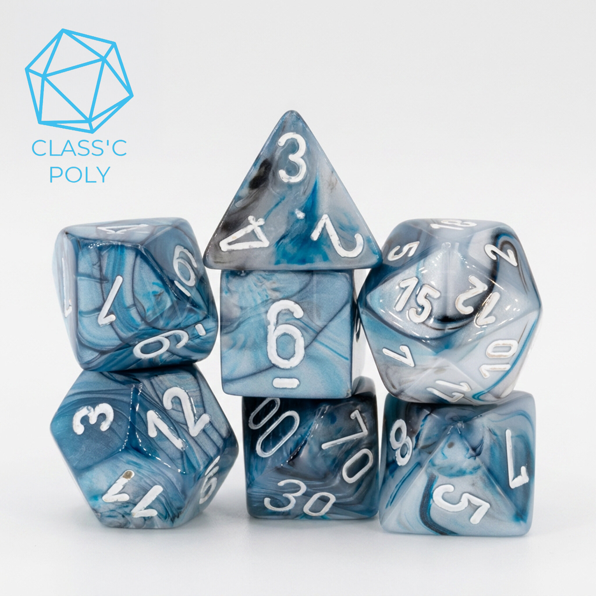 Lustrous  Polyhedral Slate / Weiß 7-Würfel Set
