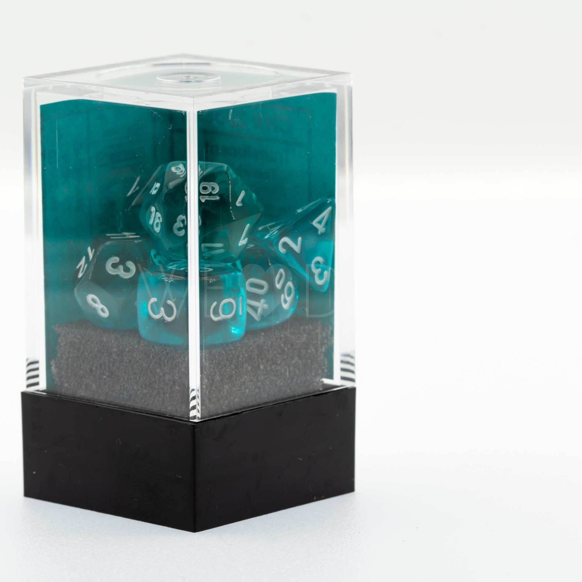 Mini-hedral Transparent Polyhedral Türkis / weiß 7-Würfel Set