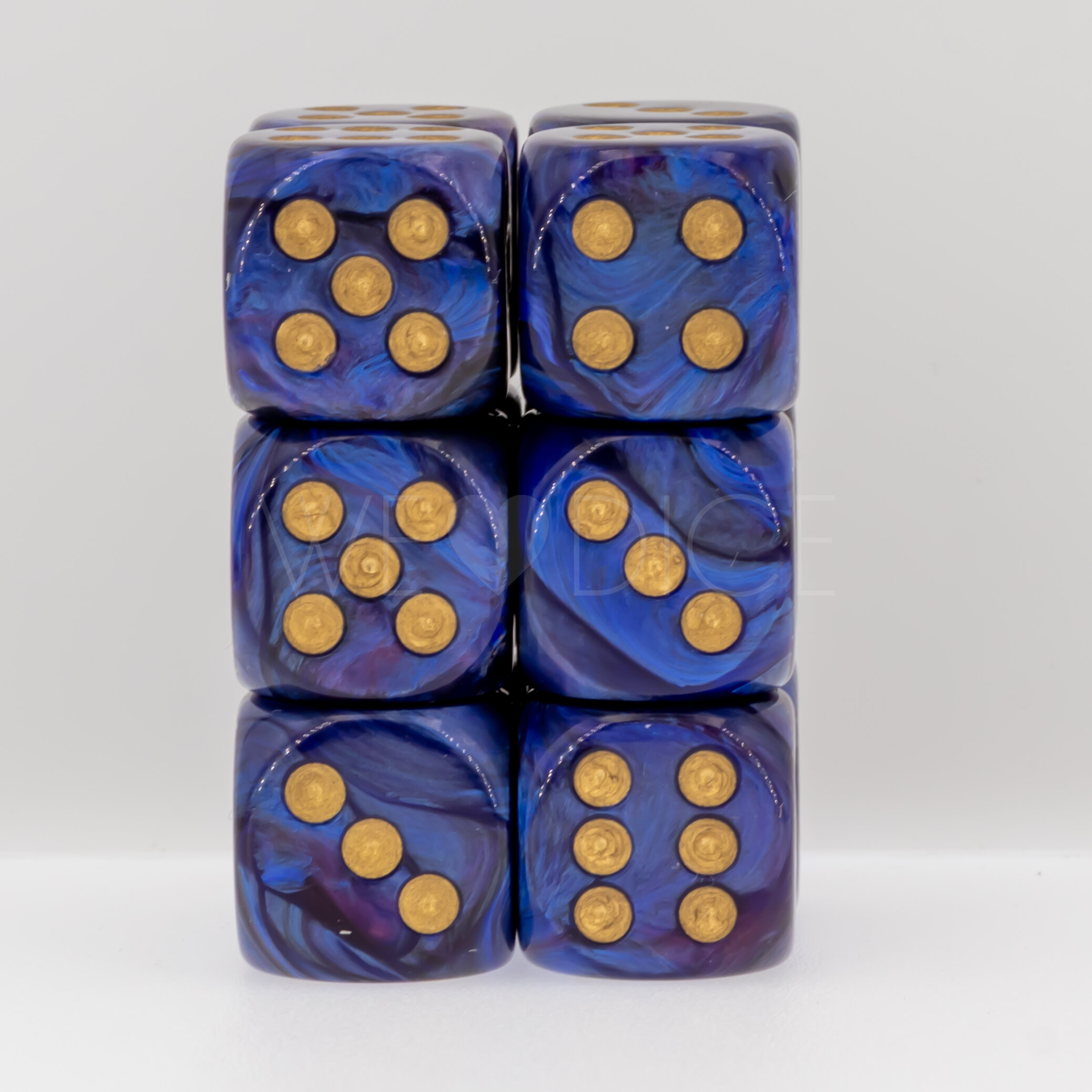 Scarab® Königsblau / Gold 16mm W6 Würfel Set (12 Würfel)