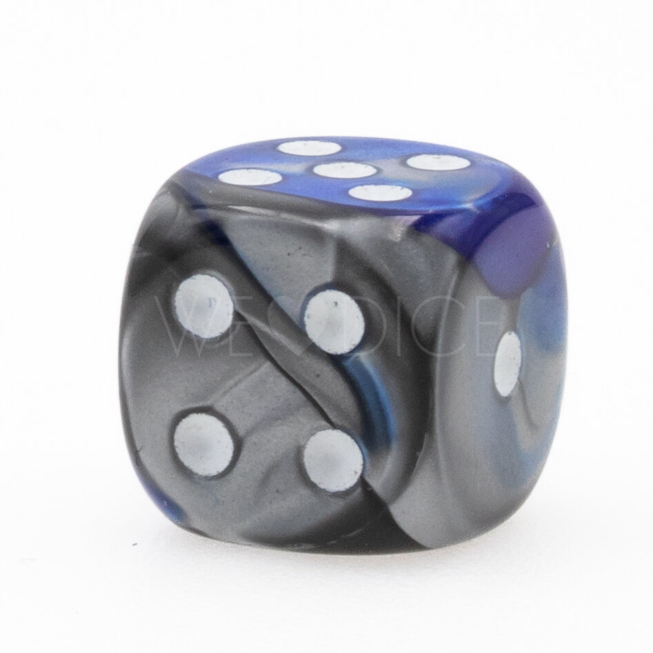 Gemini® Blau-Stahl / weiß 12mm W6 Würfel mit Punkten (1 Stück)
