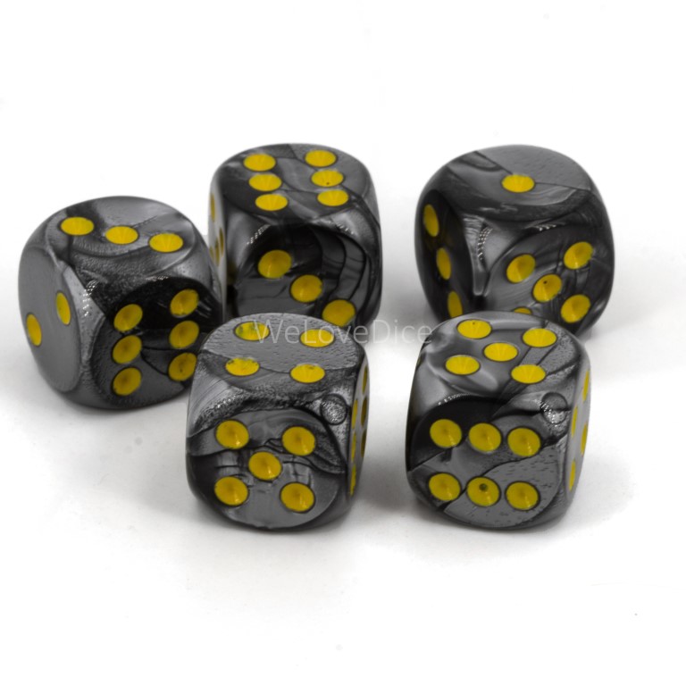 16mm  D6 Dice in dark silver / yellow