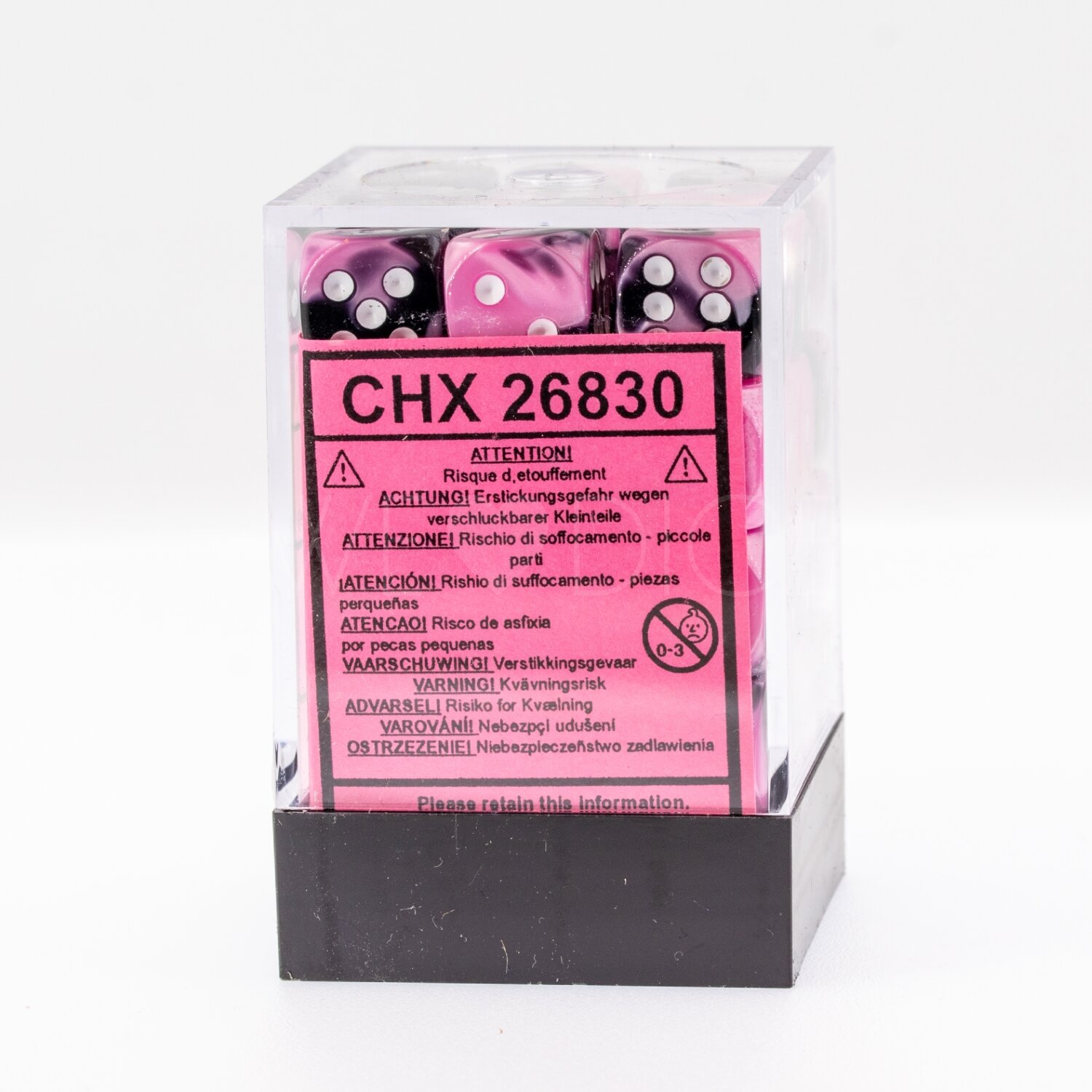 Gemini® Schwarz-Pink / weiß 12mm W6 Würfel Set (36 Würfel)