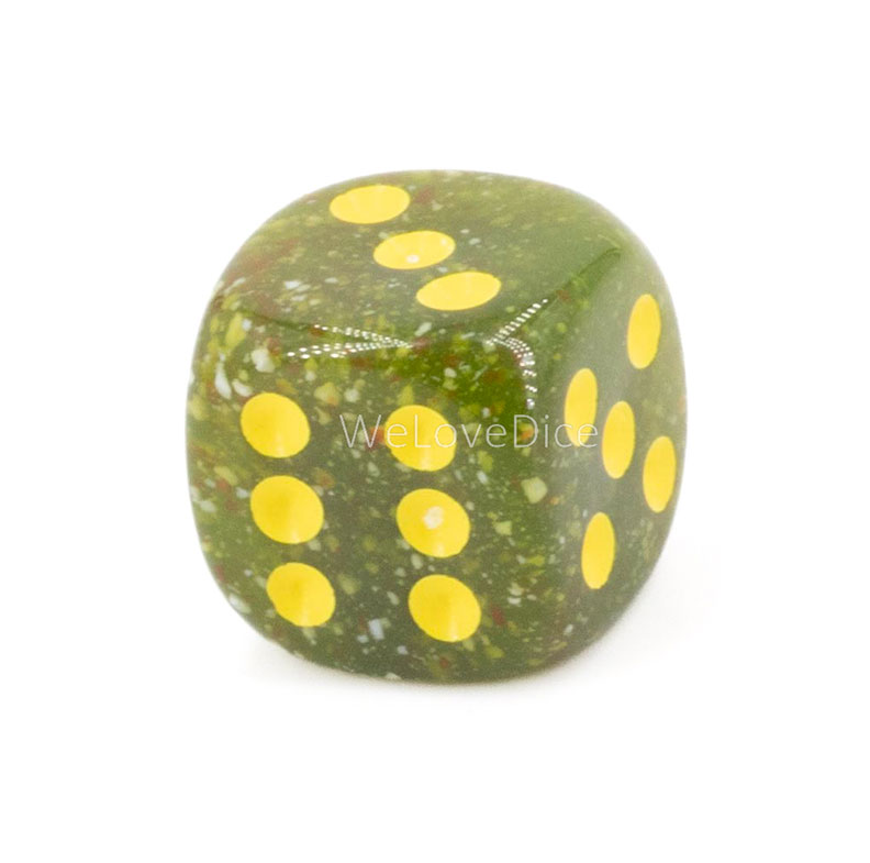 16mm  D6 Dice in olive green / yellow