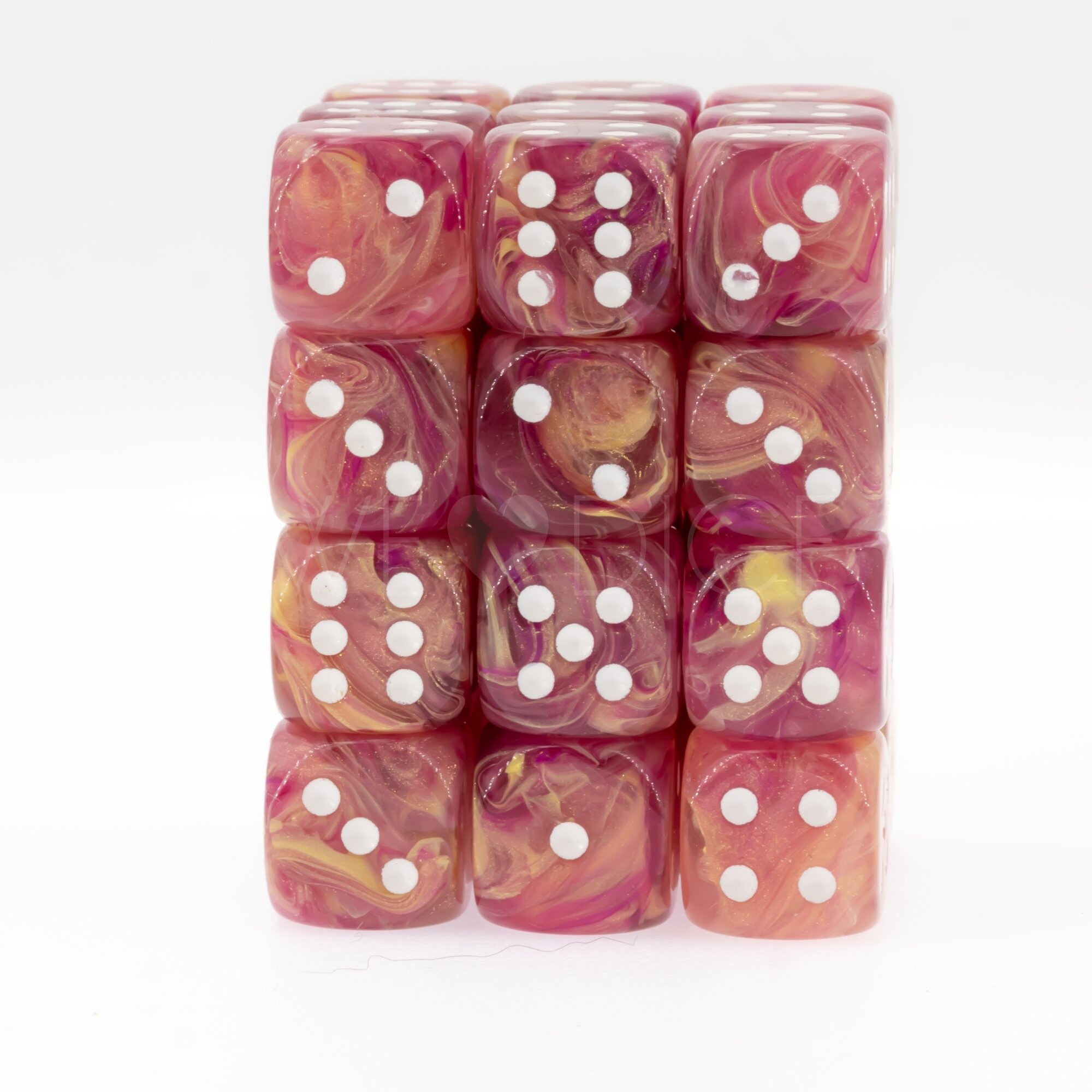Aurelia amethyst / white  12mm D6 Dice Set  (36Pcs)