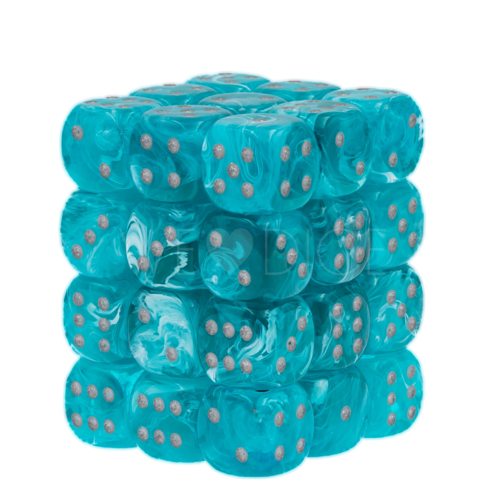 Cirrus®  Aqua / silber 12mm W6 Würfel Set (36 Würfel)