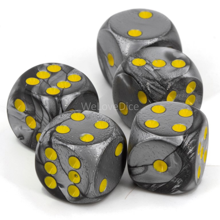 16mm  D6 Dice in dark silver / yellow