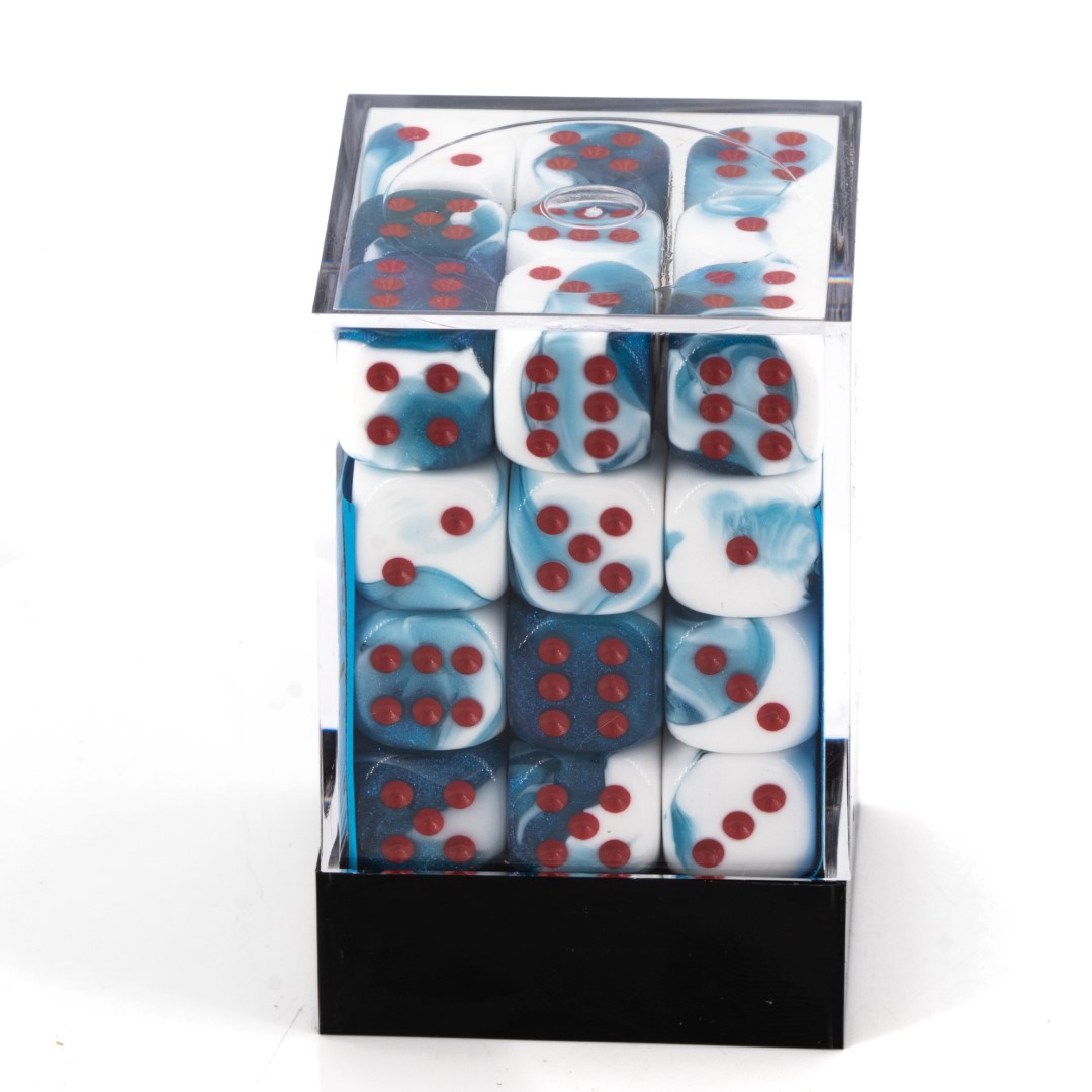 Gemini® Astral Blue-White / red 12mm D6 Dice Set (36 dice)