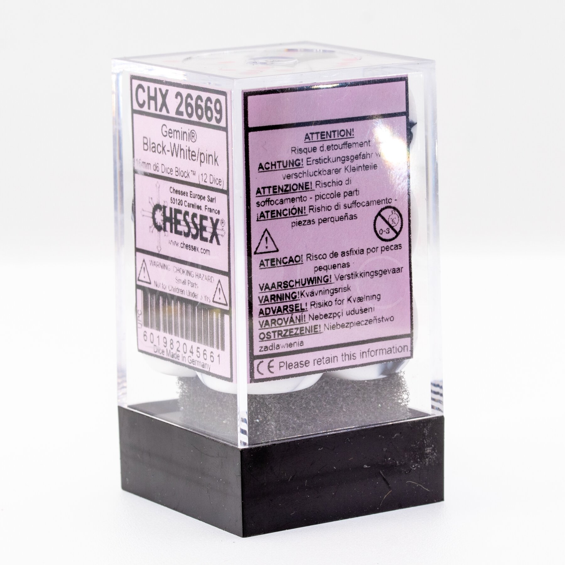 Gemini® Schwarz-Weiß / Rosa 16mm W6 Würfel Set (12 Würfel)