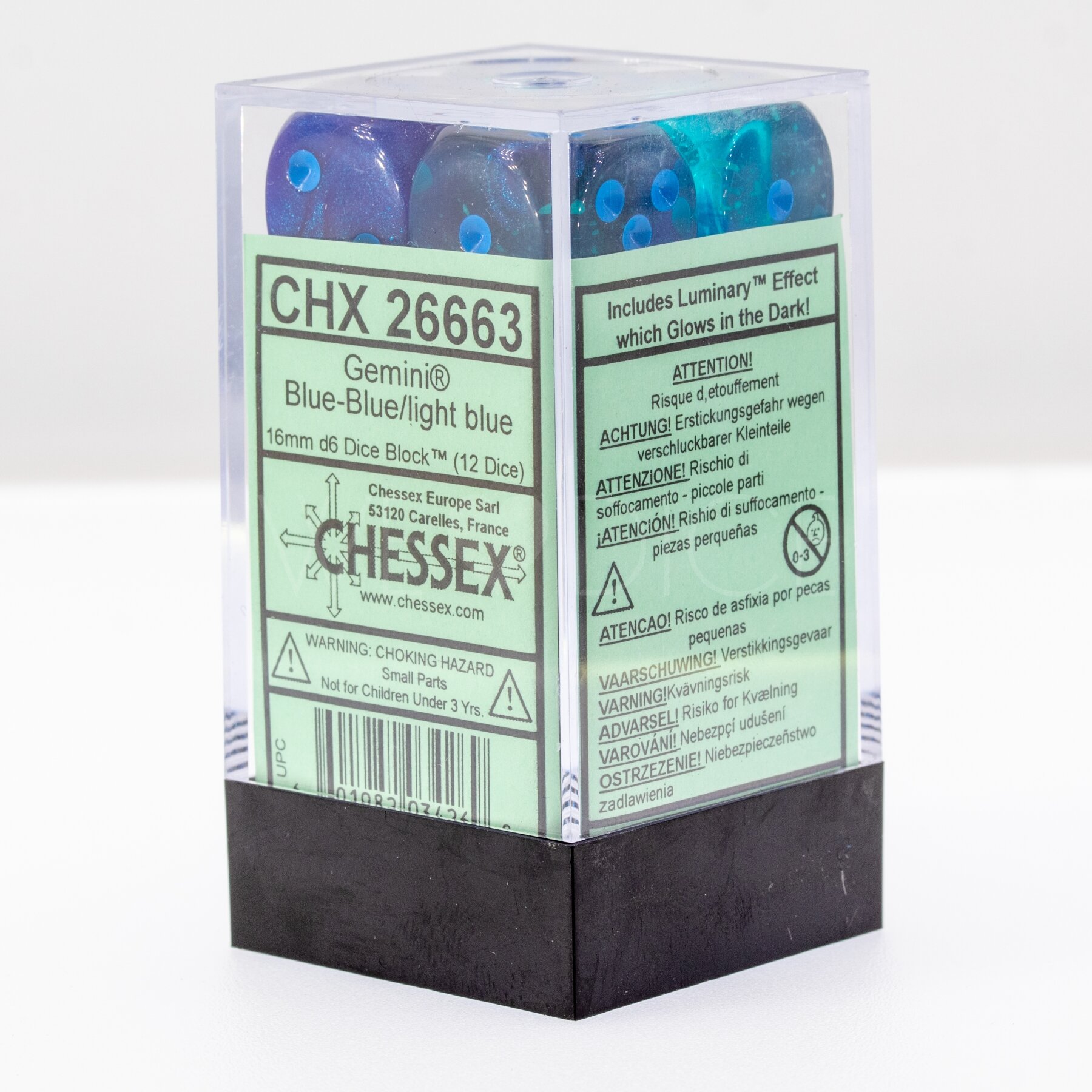 Gemini® Blau-Blau / hellblau 16mm W6 Würfel Set (12 Würfel)
