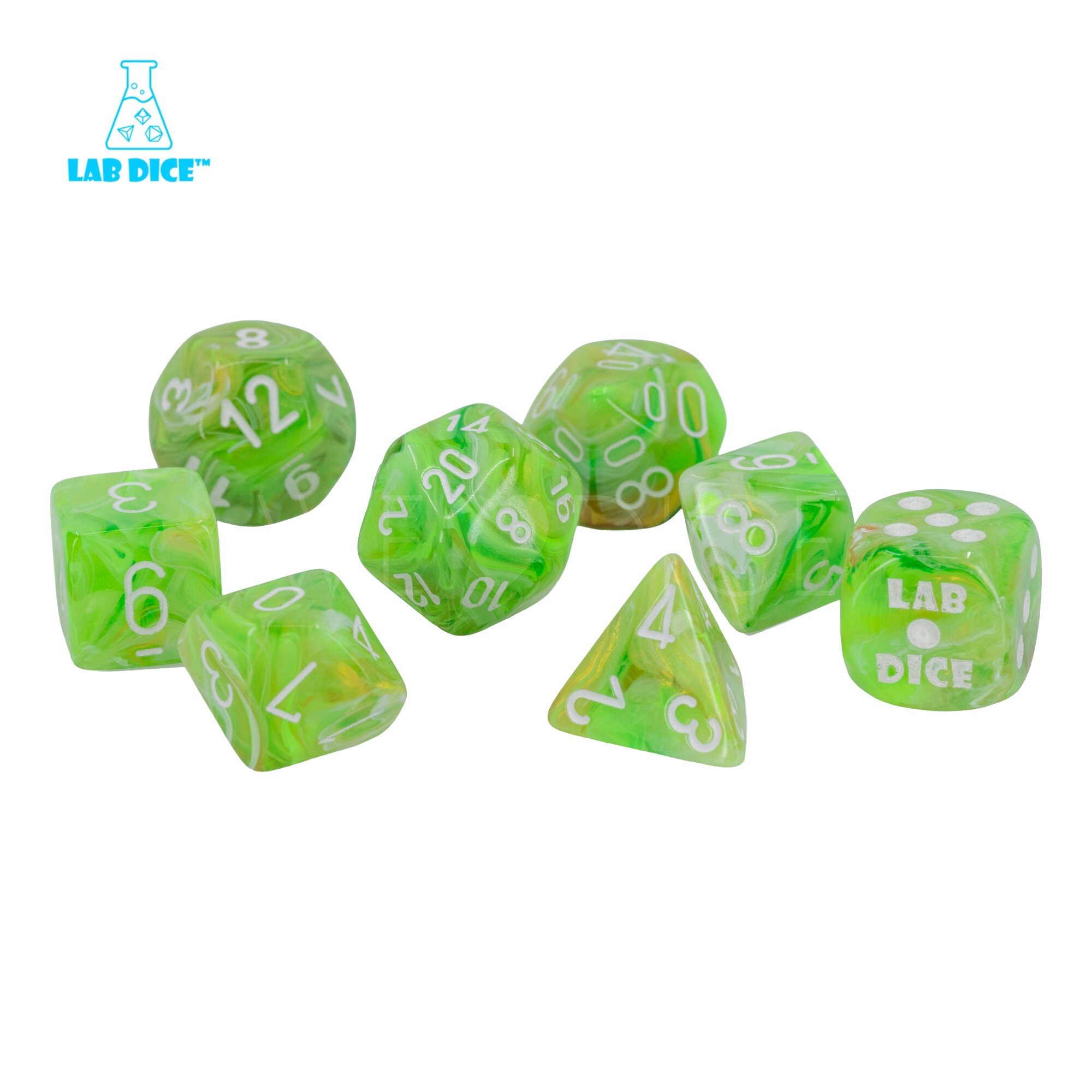 LabDice Marble  Sour Green / white  Set 8 Stück