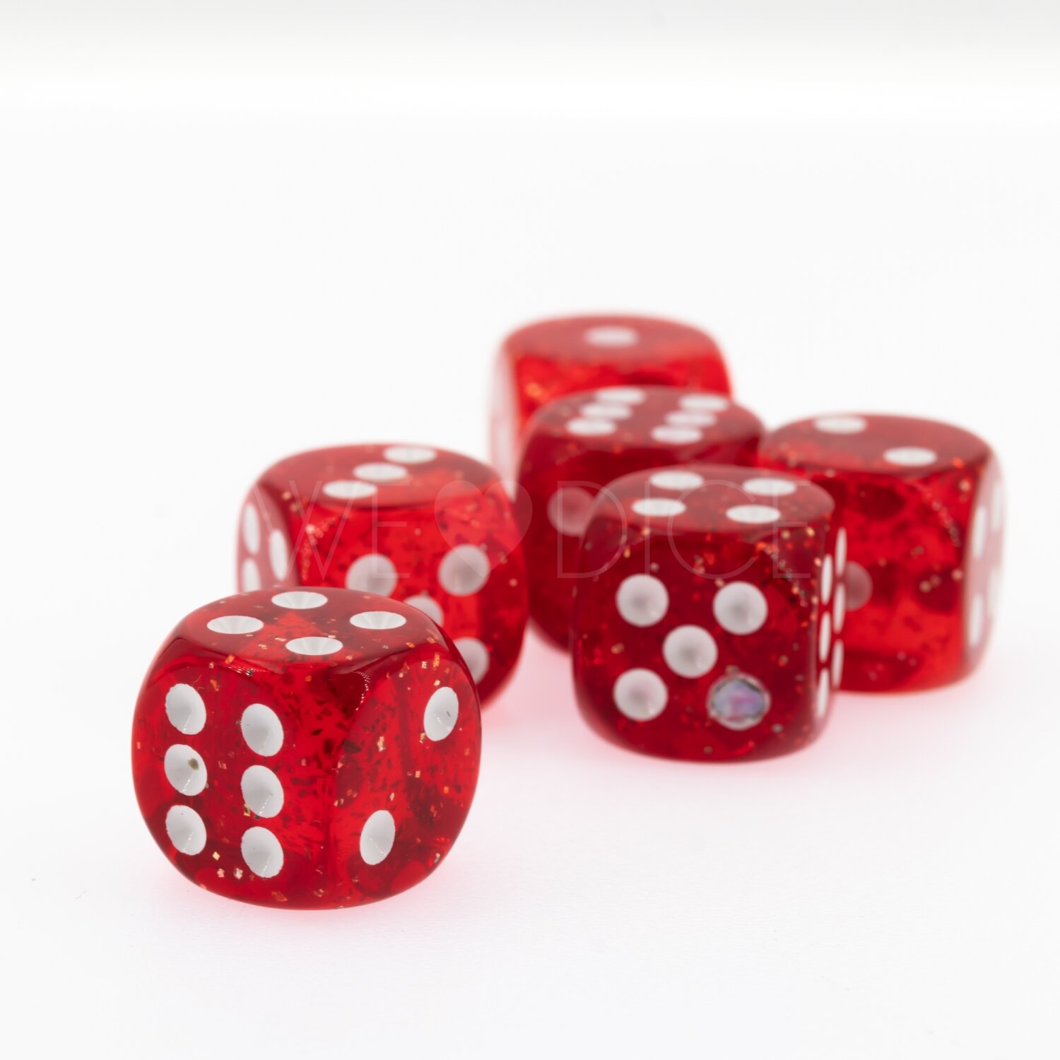16mm  D6 Dice in red glitter / white
