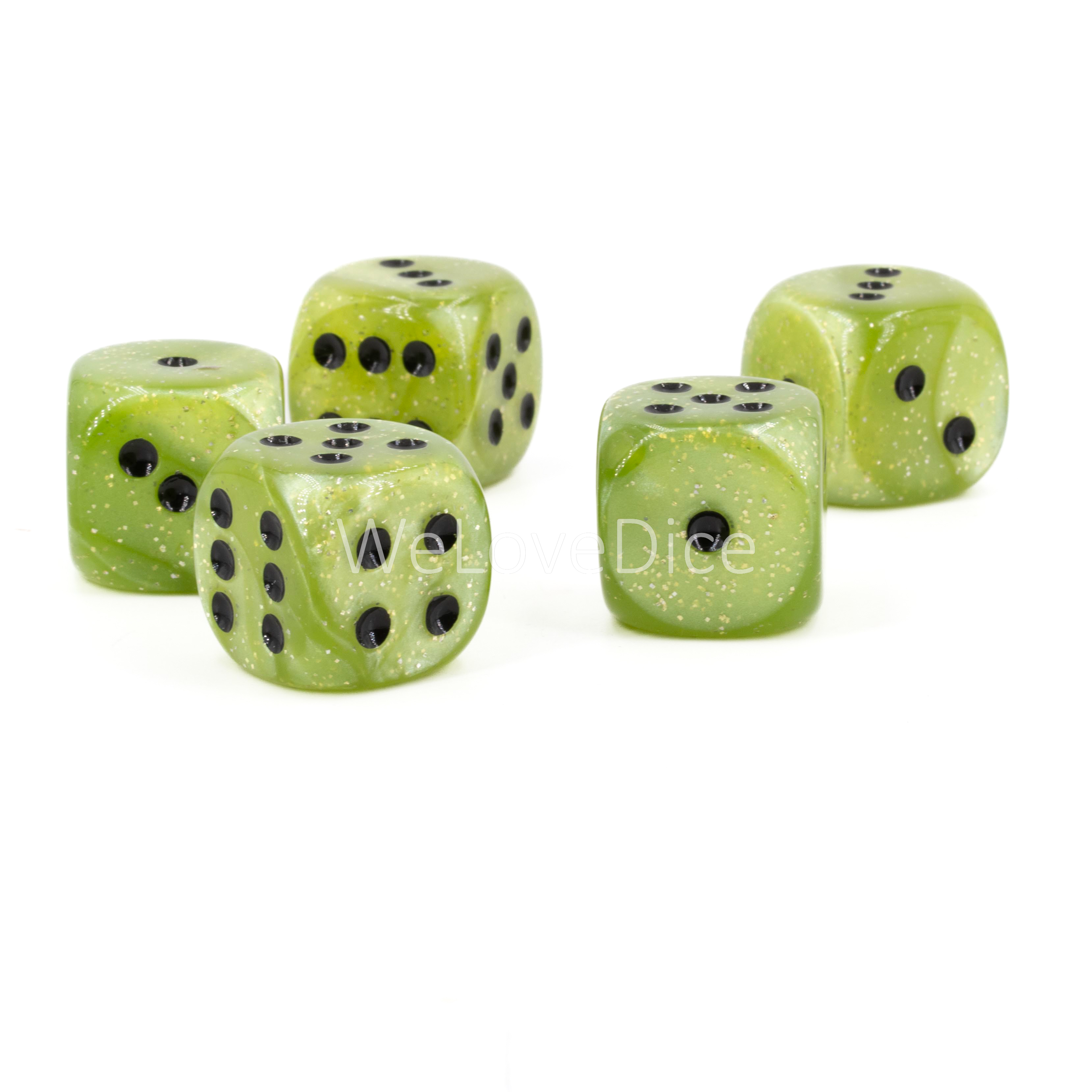 22mm  D6 Dice in lime green glitter /schwarz