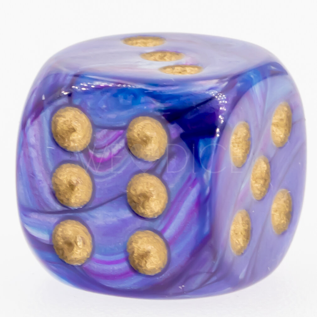 Scarab® Königsblau / Gold 12mm W6 Würfel mit Punkten (1 Stück)