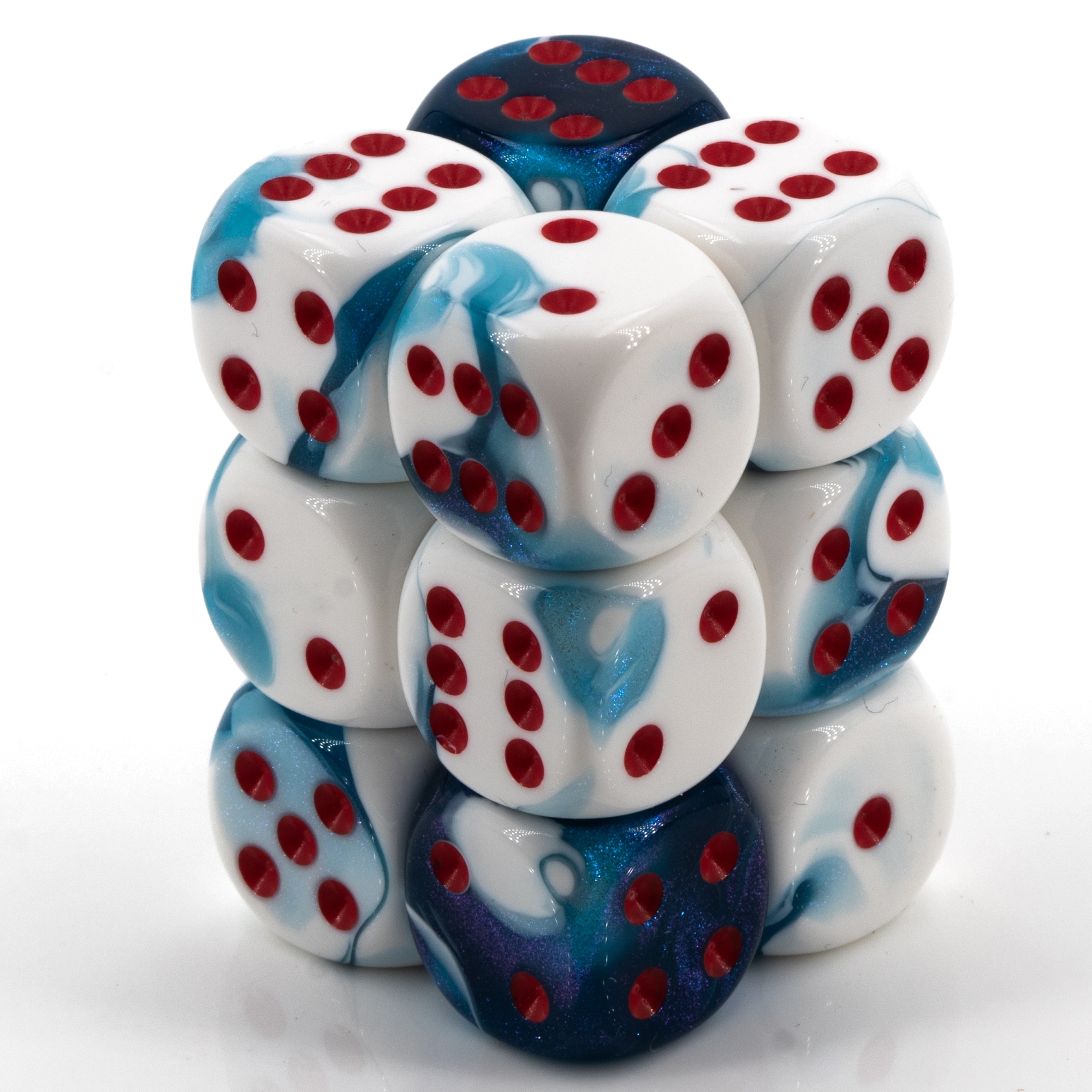 Gemini® Astral Blue-White / red 16mm D6 Dice Set (12 dice)