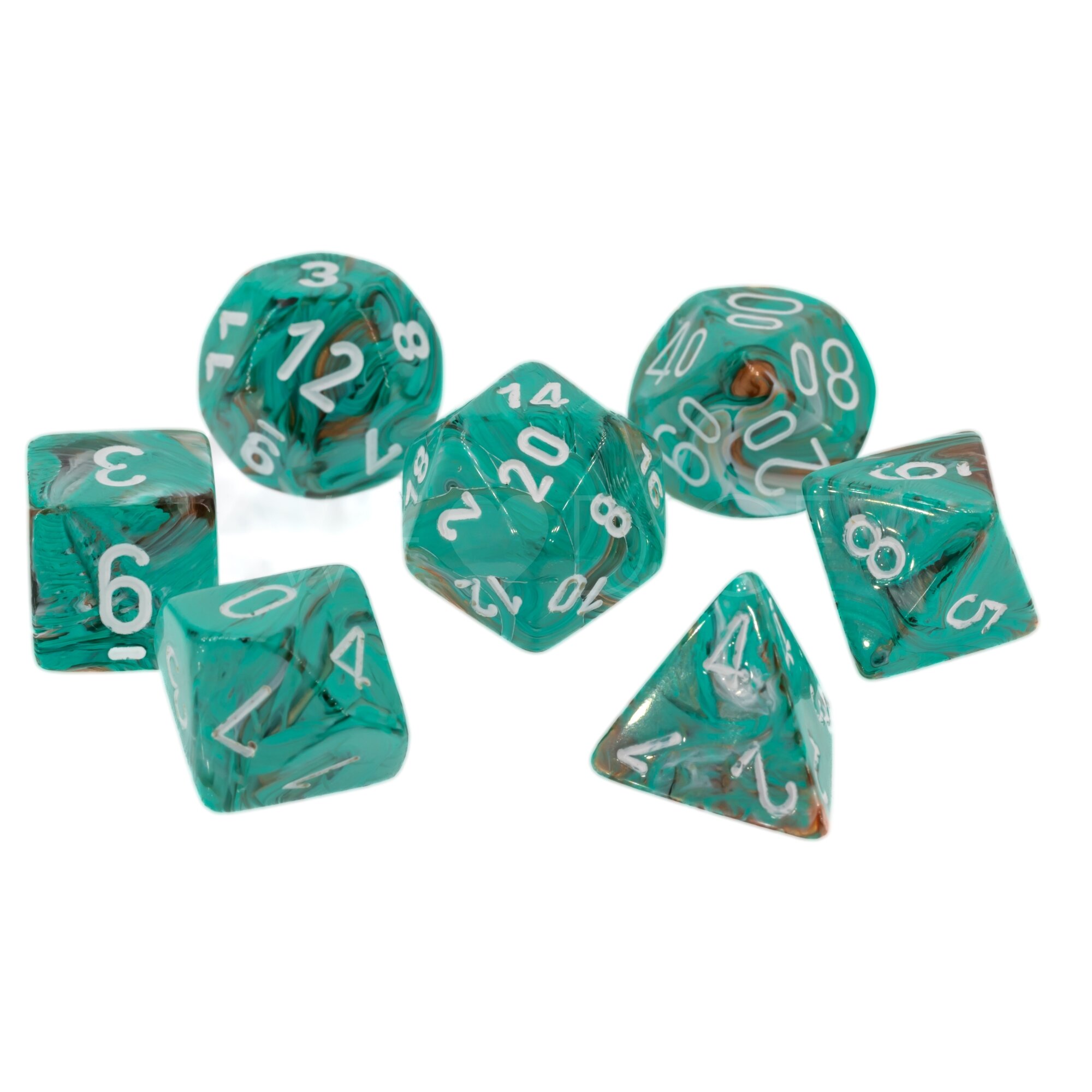 Marble  Polyhedral Oxi-Copper™ / weiss 7-Würfel Set