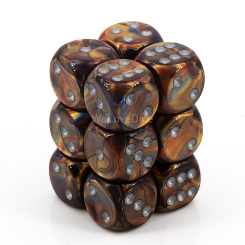 Lustrous  Gold / silber 16mm W6 Würfel Set (12 Würfel)