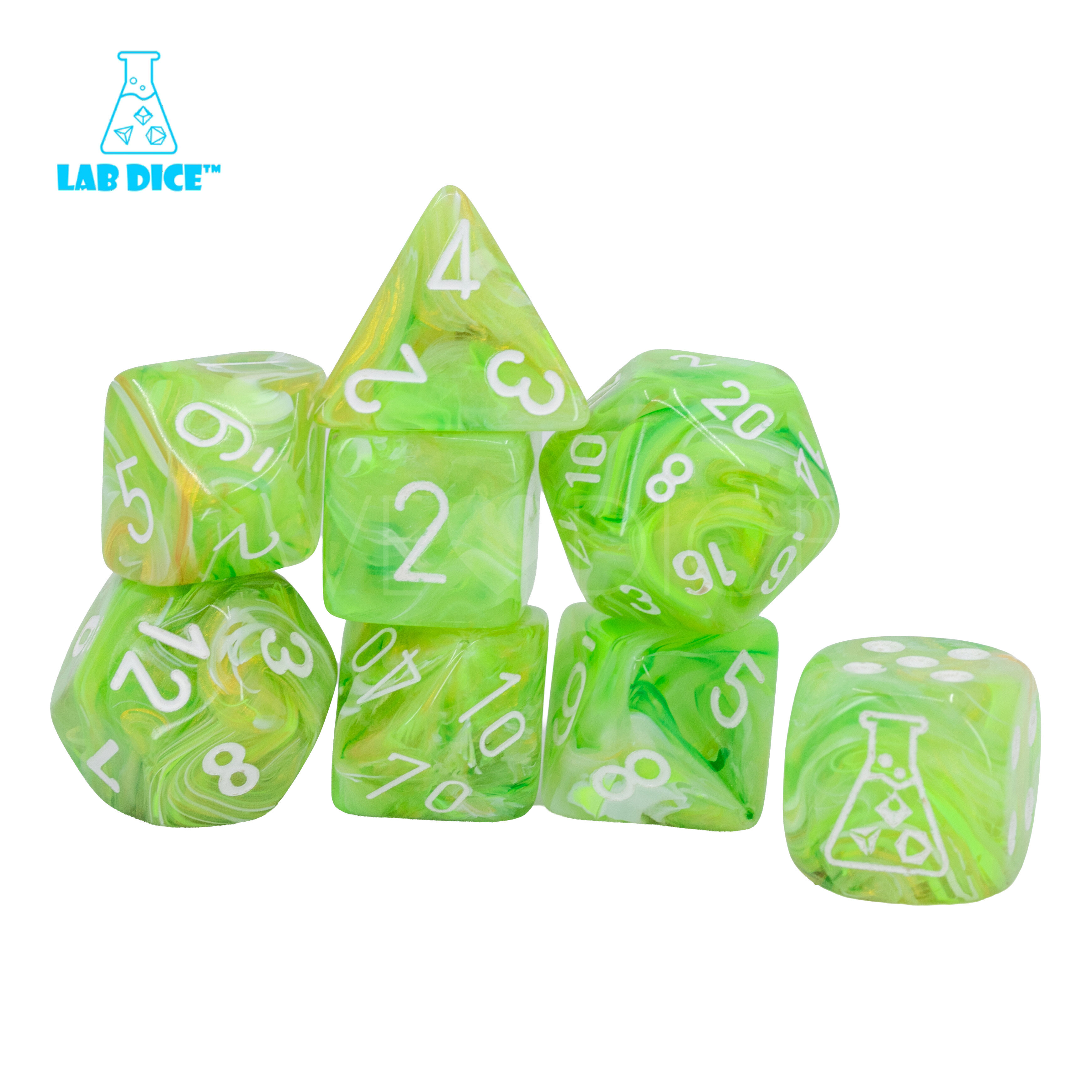 LabDice Marble  Sour Green / white  Set 8 Stück