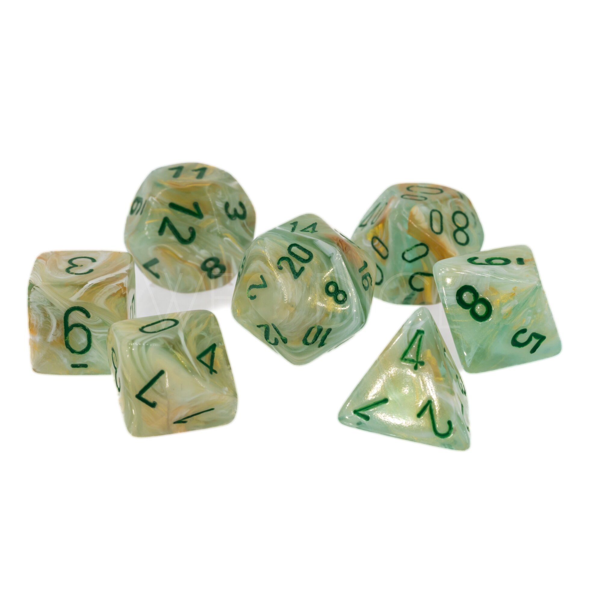 Marble  Polyhedral Grün / Dunkelgrün 7-Würfel Set