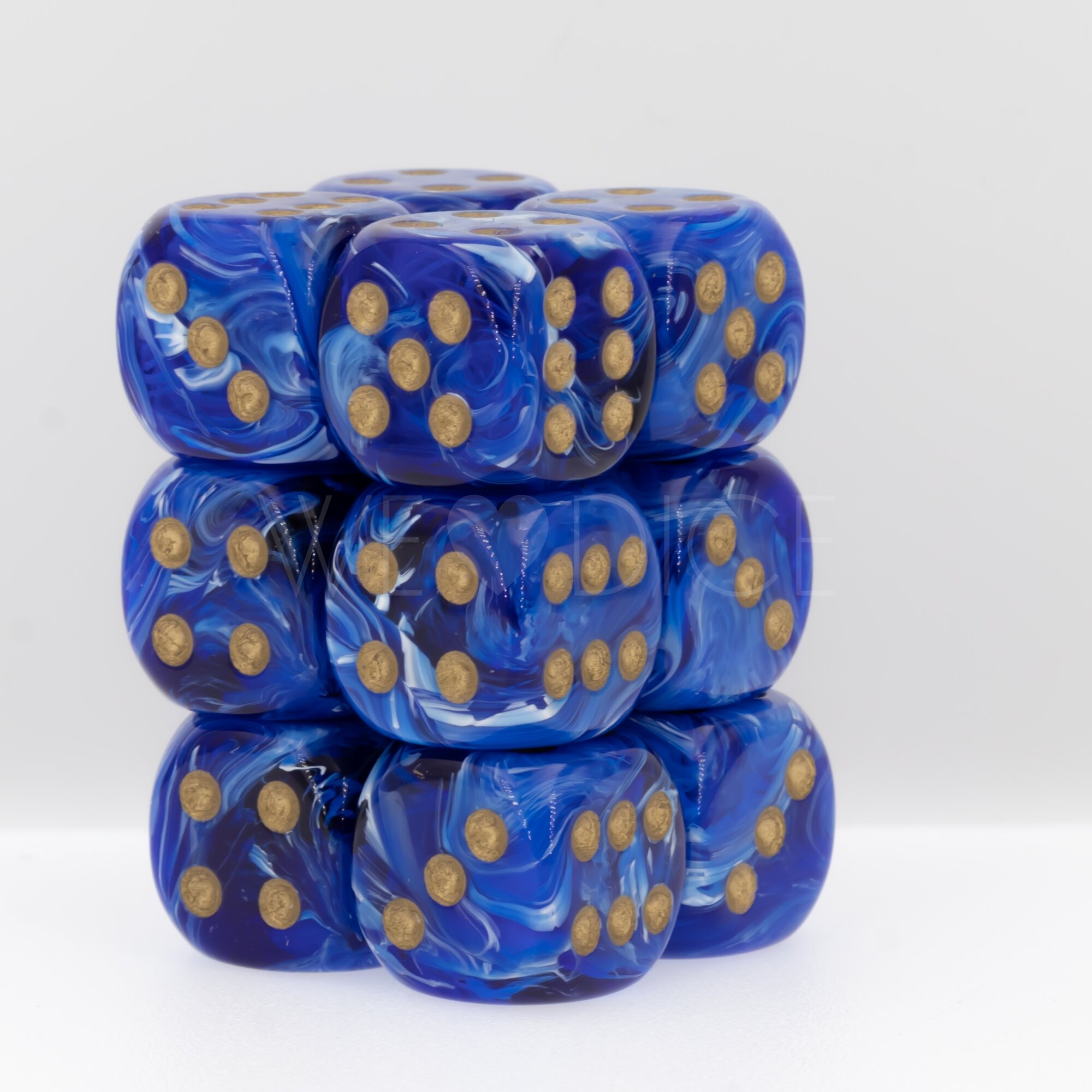 Vortex® Blau / Gold 16mm W6 Würfel Set (12 Würfel)