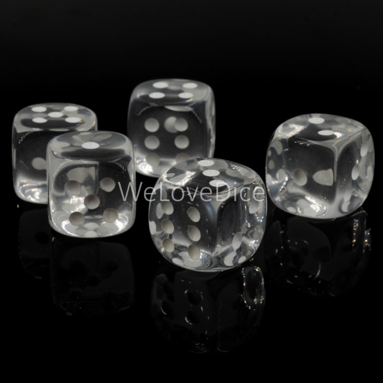 8mm  D6 Dice in clear / white Translucent