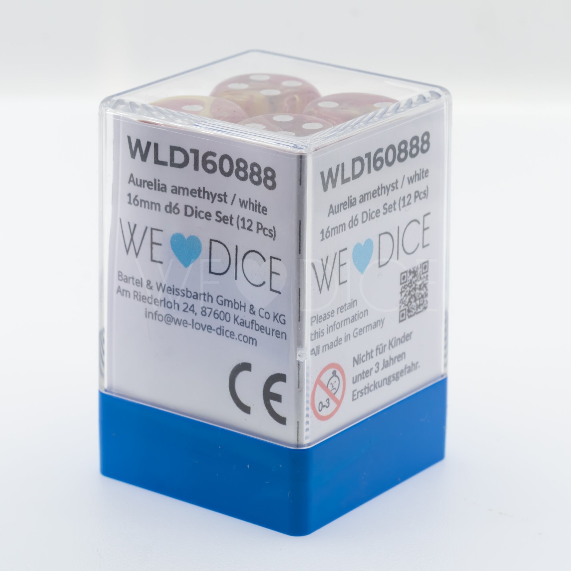Aurelia amethyst / white  16mm D6 Dice Set  (12Pcs)