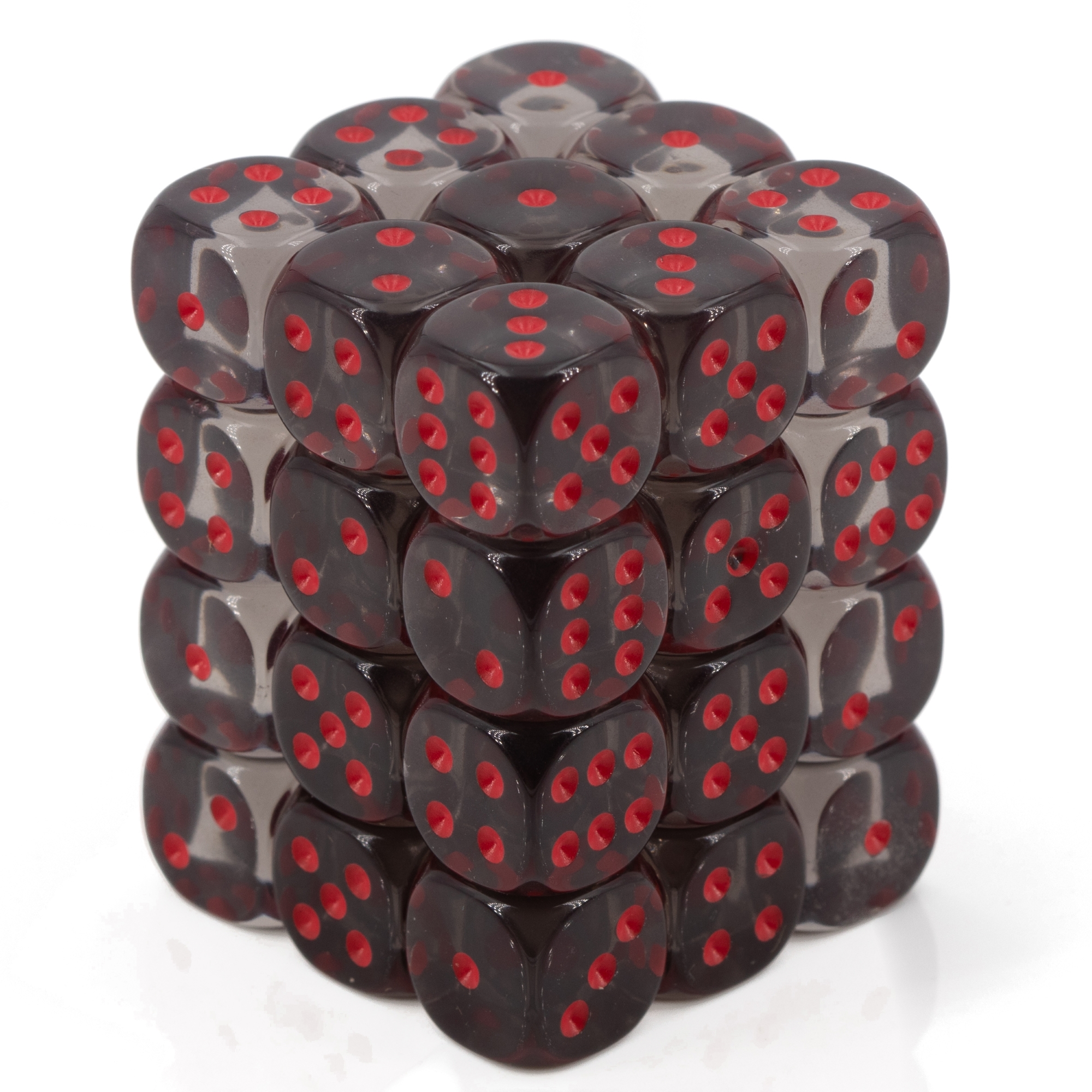 Translucent Smoke / red 12mm D6 Dice Set (36 dice)