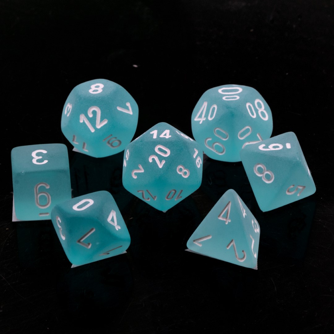 Frosted Polyhedral Blaugrün / Weiß 7-Würfel Set