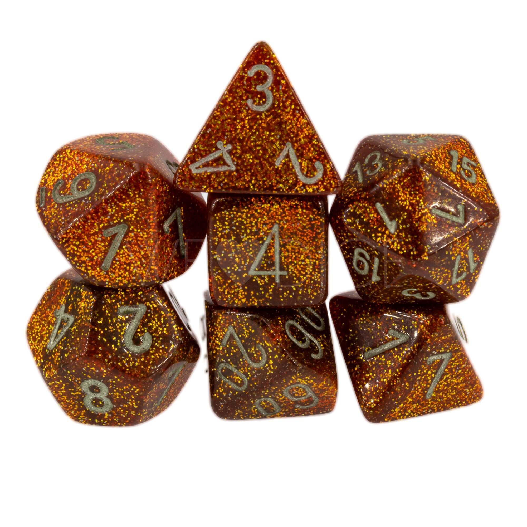 Glitter Polyhedral Gold / silber 7-Würfel Set