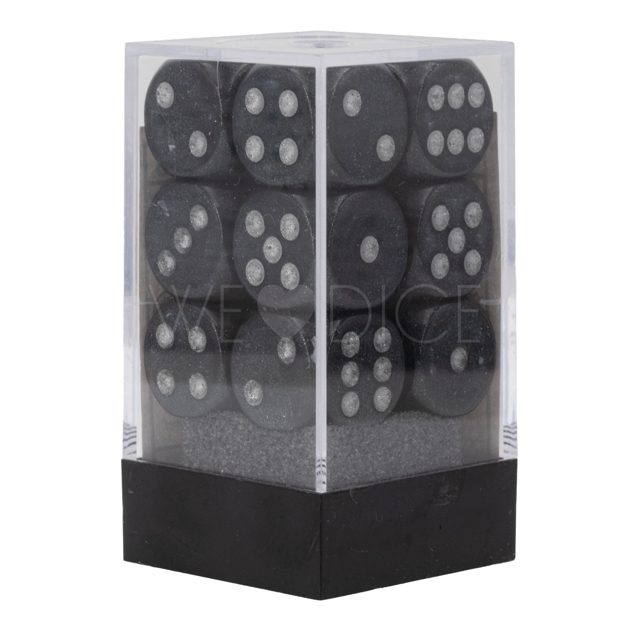 Borealis® Smoke / silver 16mm D6 Dice Set (12 dice)