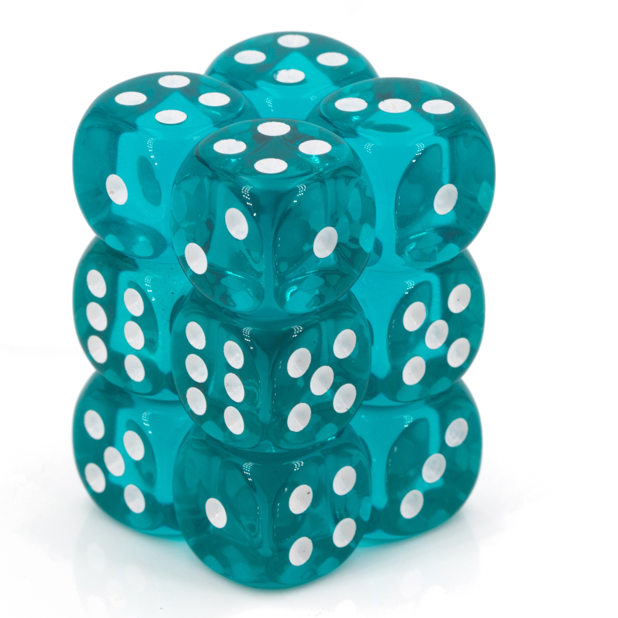 Transparent Türkis / weiß 16mm W6 Würfel Set (12 Würfel)