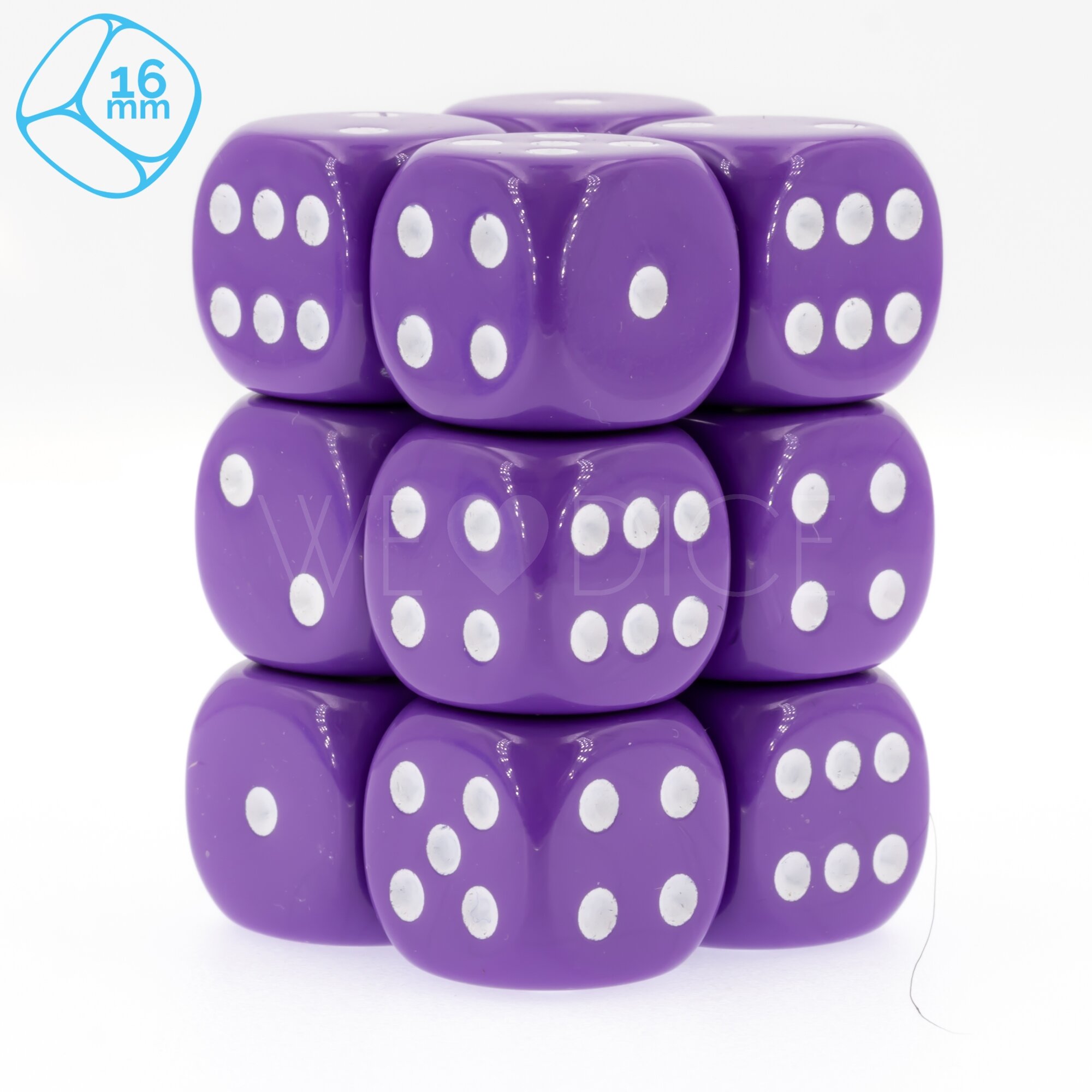 Opaque purple / white 16mm D6 Dice Set  (12Pcs)