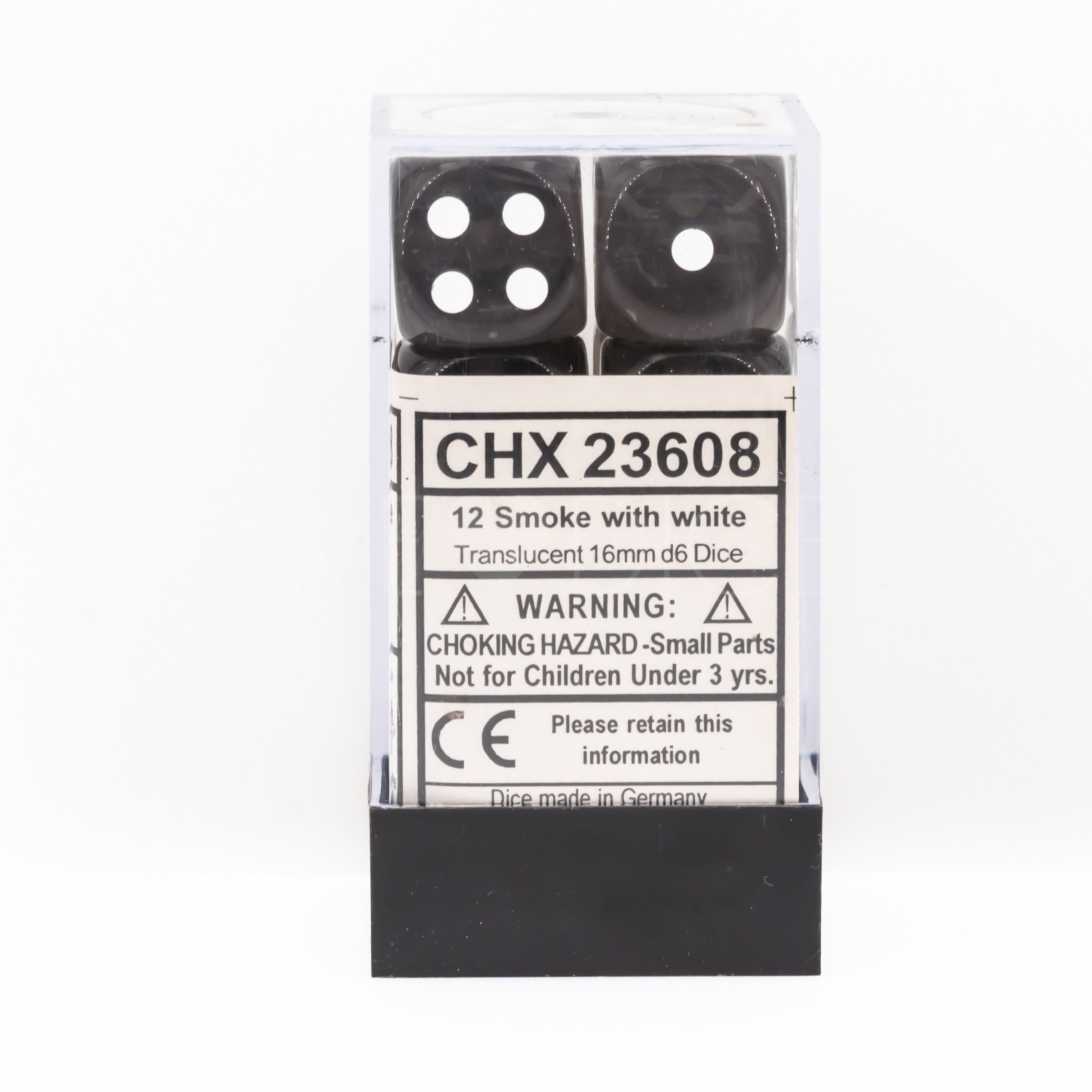 Transparent Rauch / weiß 16mm W6 Würfel Set (12 Würfel)